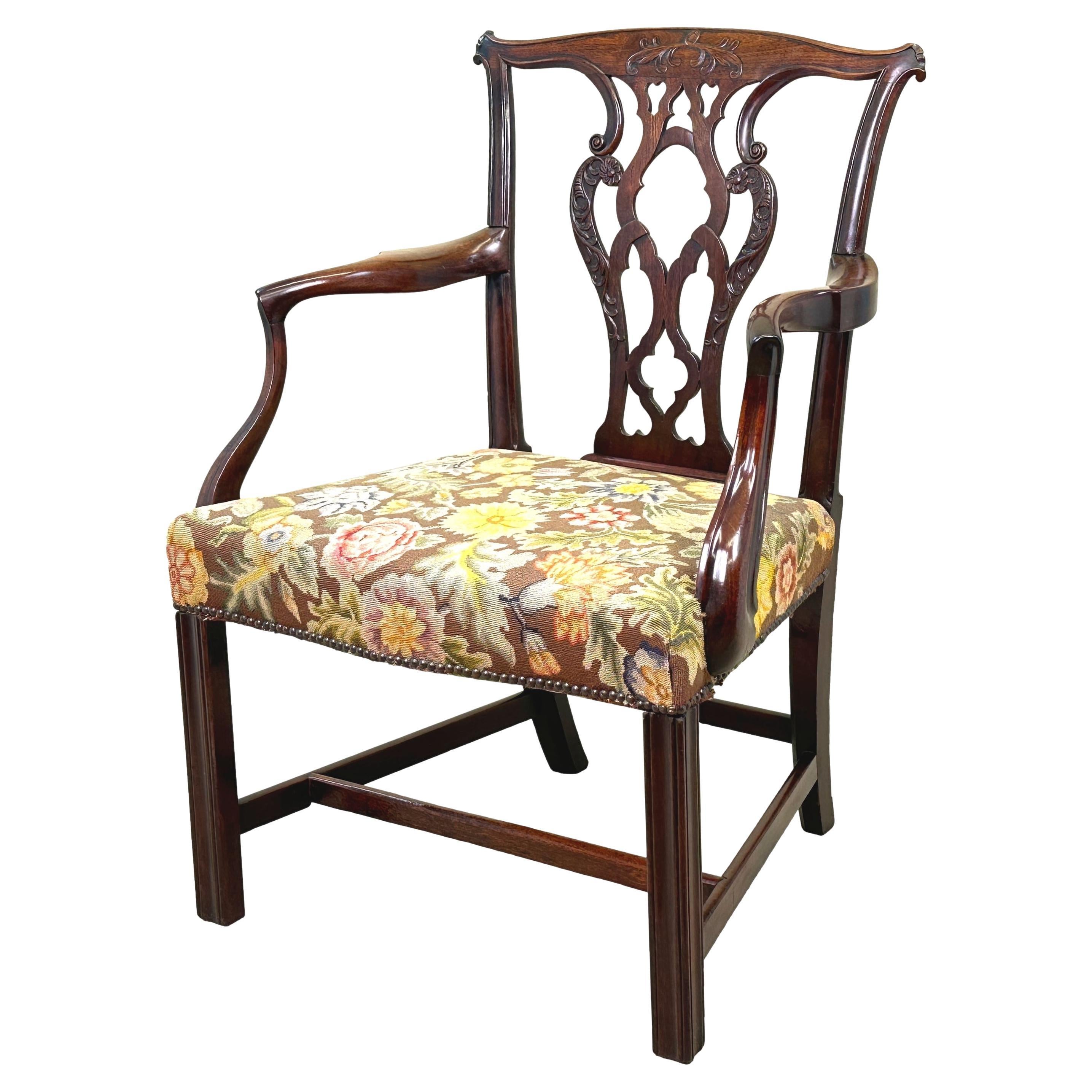 Chippendale 18th Century Mahogany Carver Armchair For Sale