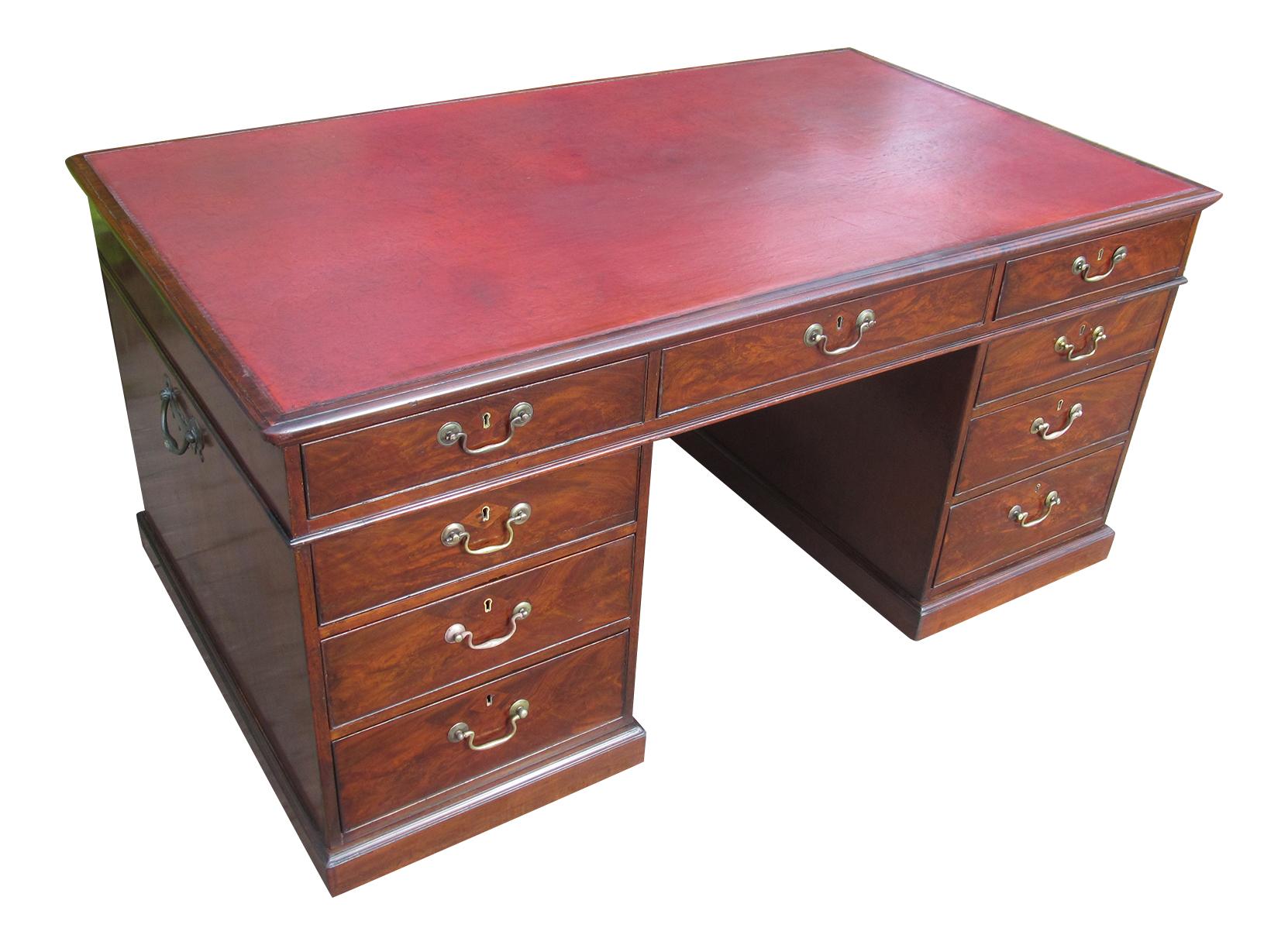 This desk not only has many features of an original Chippendale desk for example 3 roller casters to plinths, but was removed from the war office London and may have come from the war rooms themselves where Winston Churchill smoked many a cigar! The