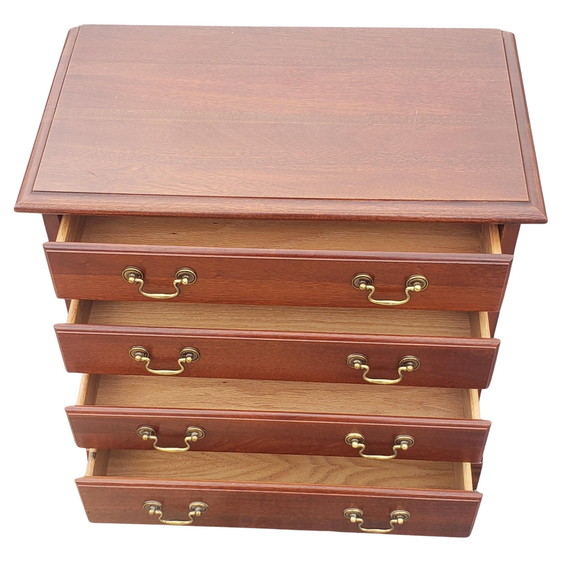 Brass Chippendale 4-Drawer Mahogany Bedside Commode Chest of Drawers For Sale