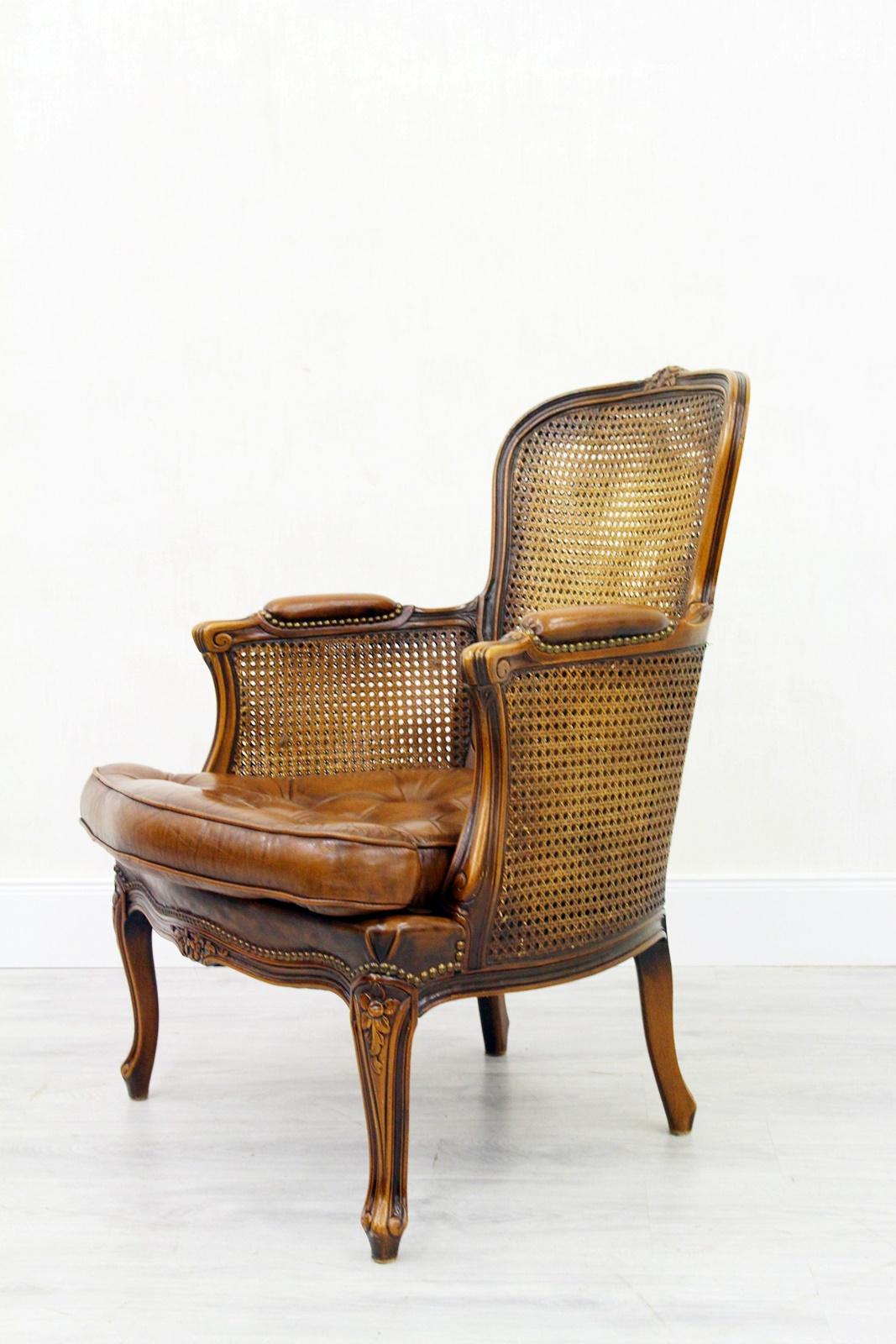 Late 20th Century Chippendale Armchair Chesterfield Chair Baroque Antique Leather Rattan For Sale
