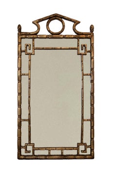 Chippendale & Asian Hollywood Regency Style Resin Gold Mirror w Bamboo Detail