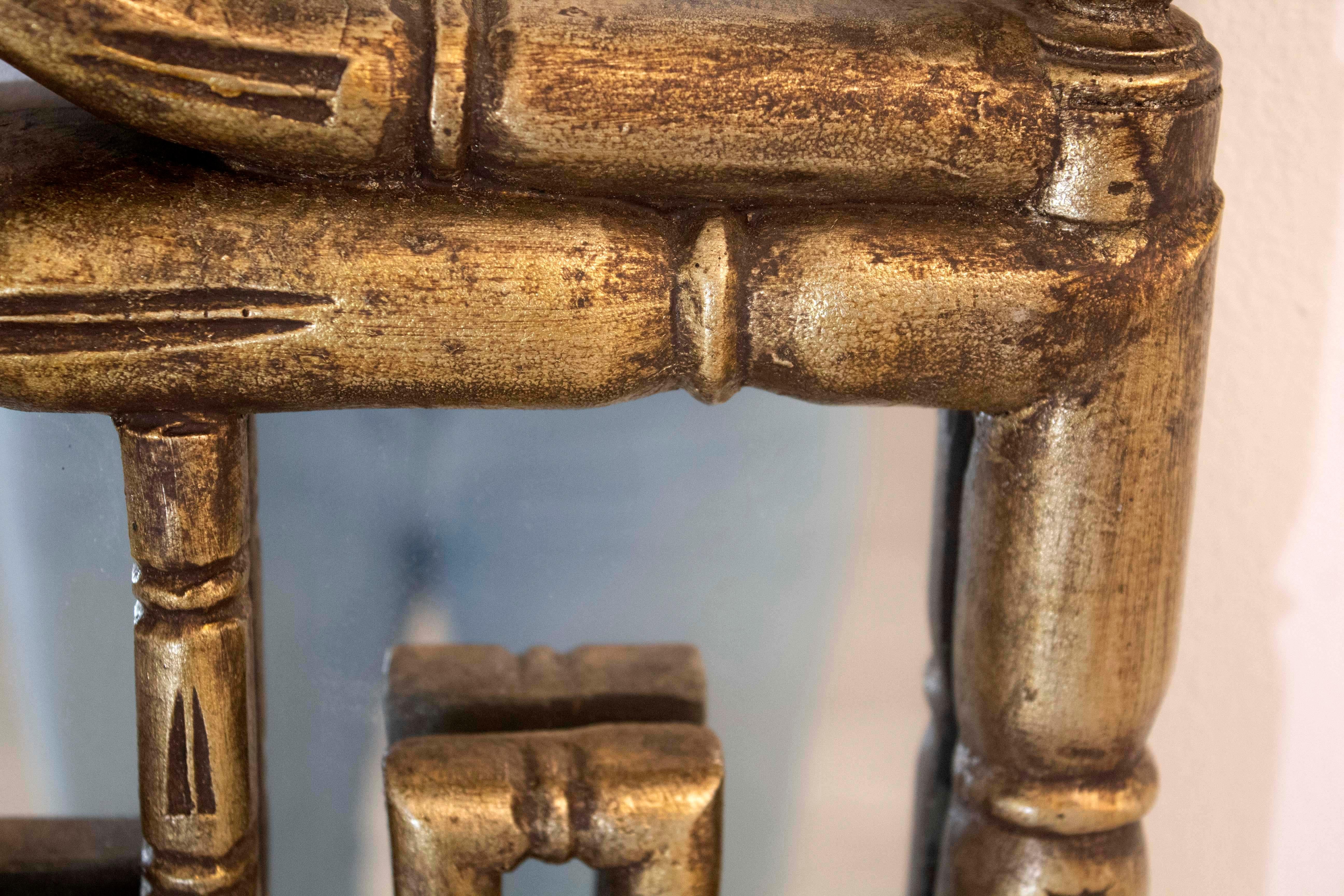 20th Century Chippendale & Asian Hollywood Regency Style Resin Gold Mirror w Bamboo Detail
