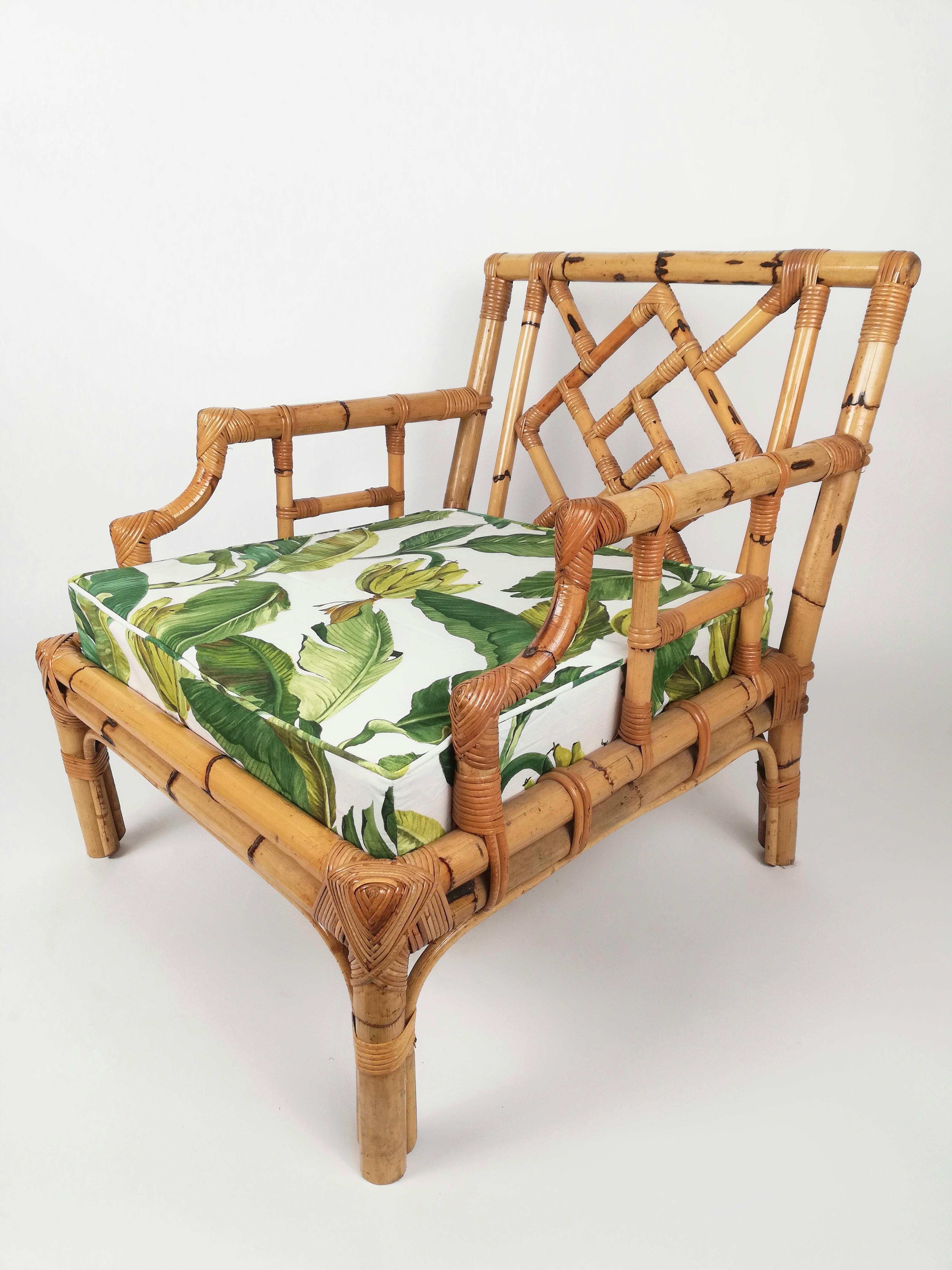 Chippendale Bamboo and Wicker Armchair by Vivai Del Sud, Italy, 1970s 4