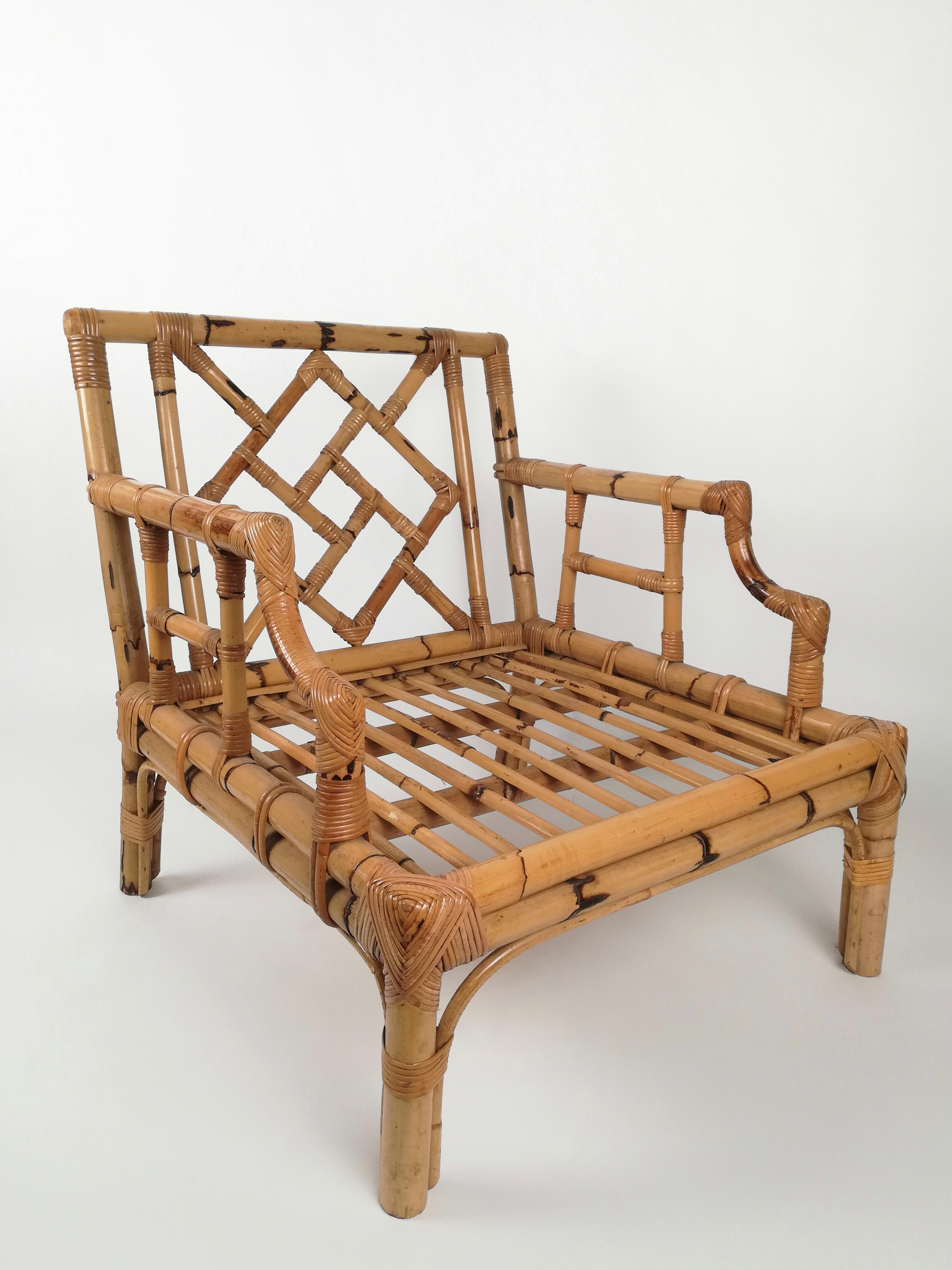 Chippendale Bamboo and Wicker Armchair by Vivai Del Sud, Italy, 1970s 5