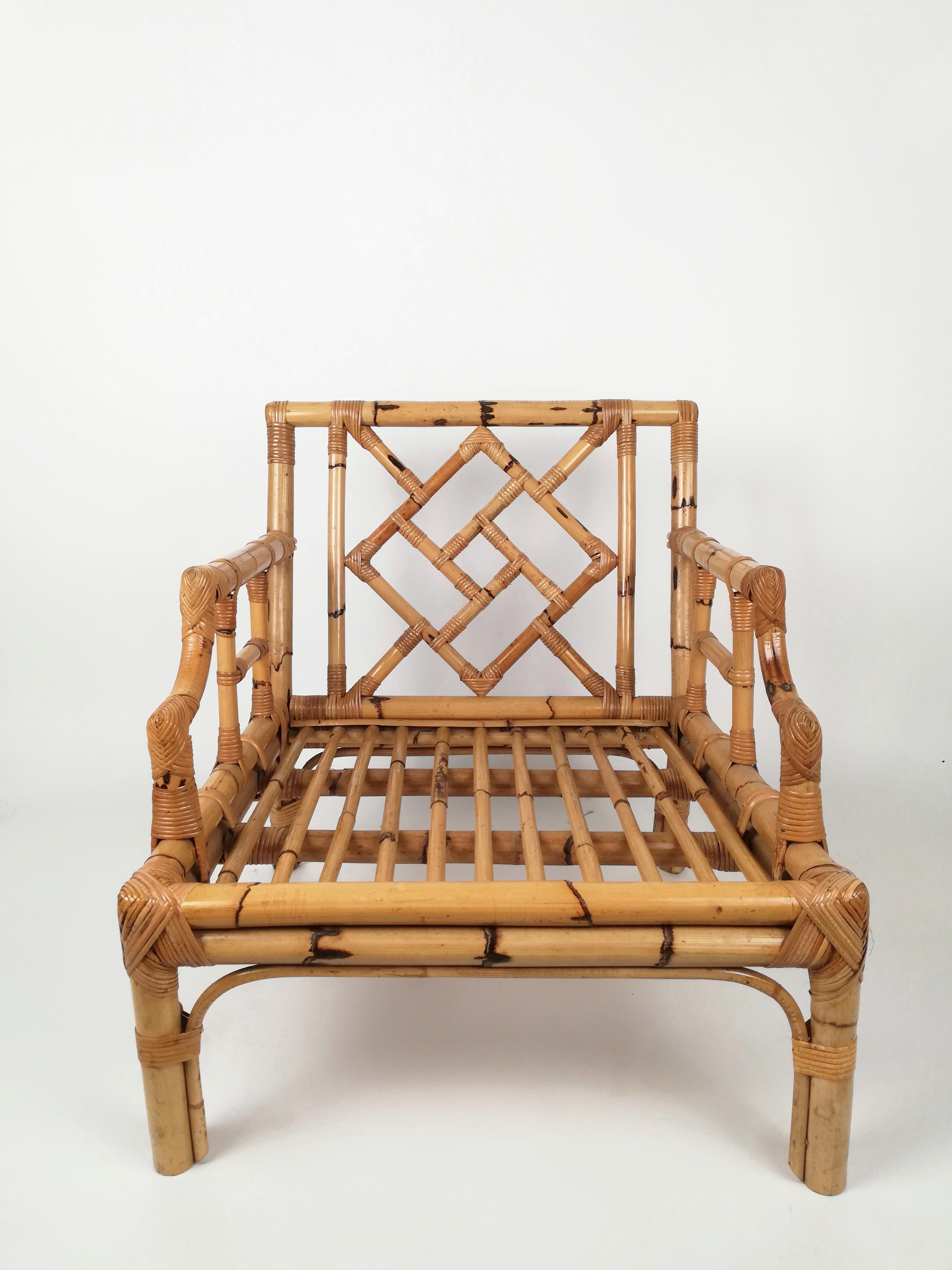 Chippendale Bamboo and Wicker Armchair by Vivai Del Sud, Italy, 1970s 7