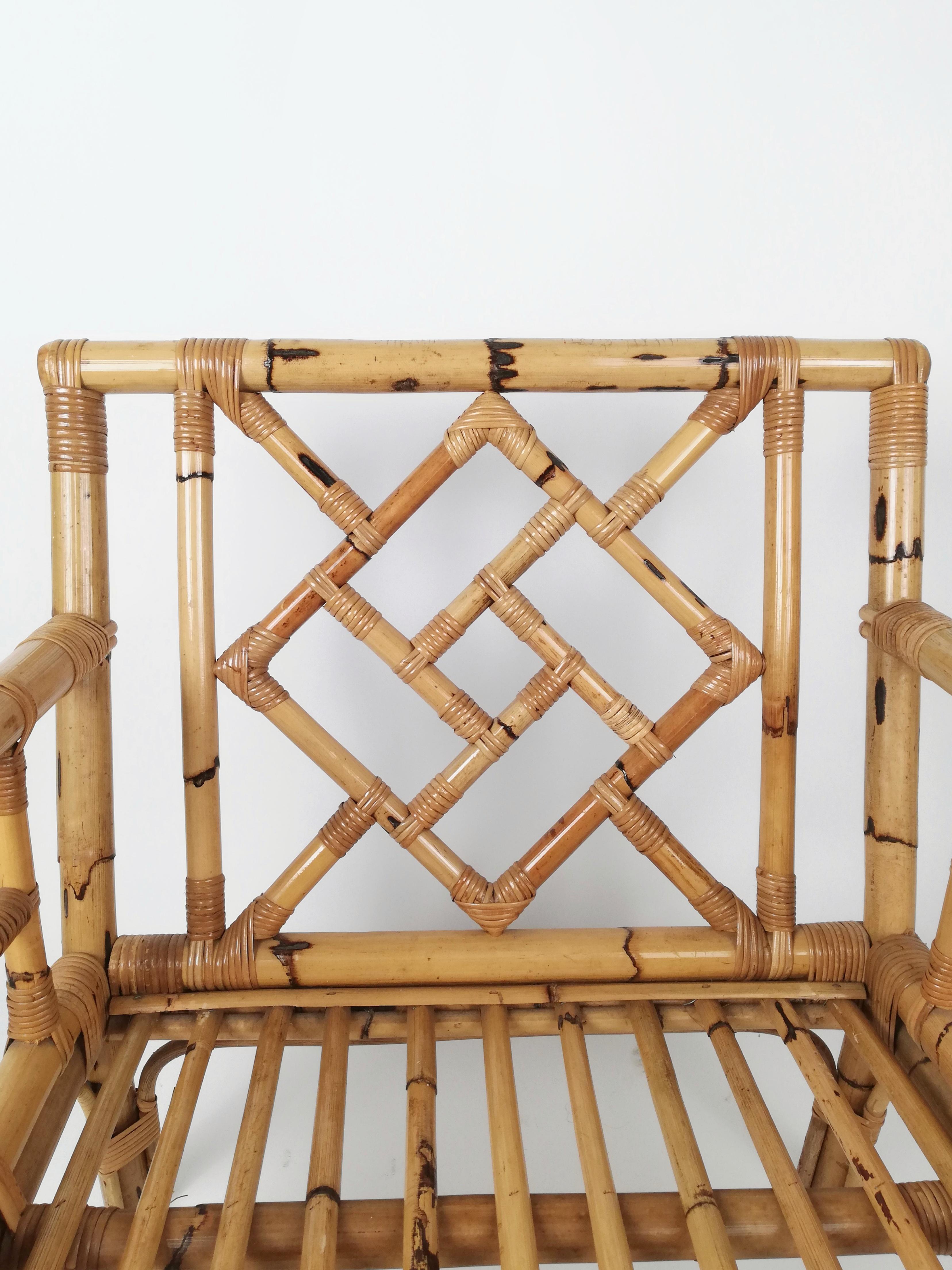 Chippendale Bamboo and Wicker Armchair by Vivai Del Sud, Italy, 1970s 8
