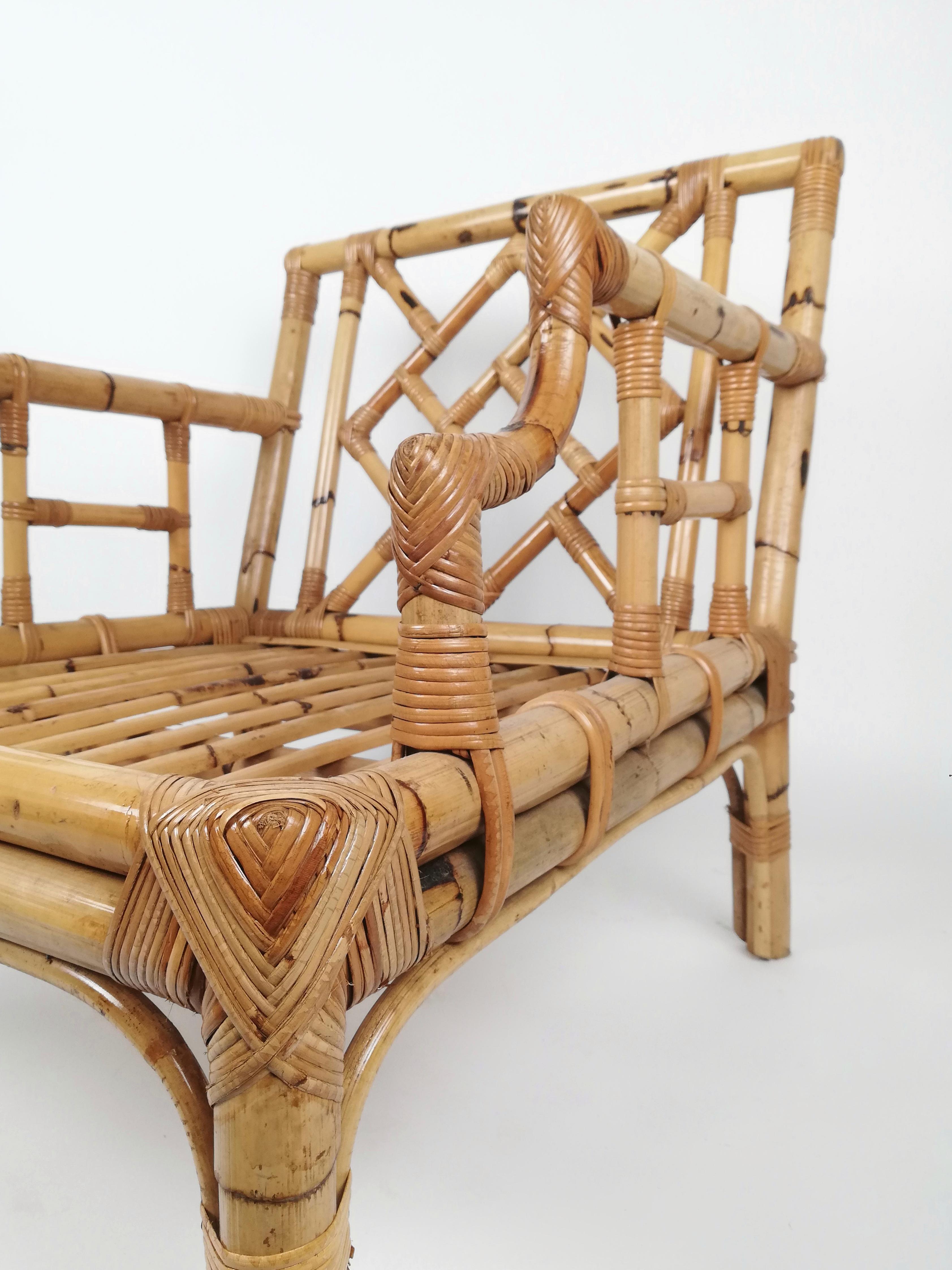 Chippendale Bamboo and Wicker Armchair by Vivai Del Sud, Italy, 1970s 9