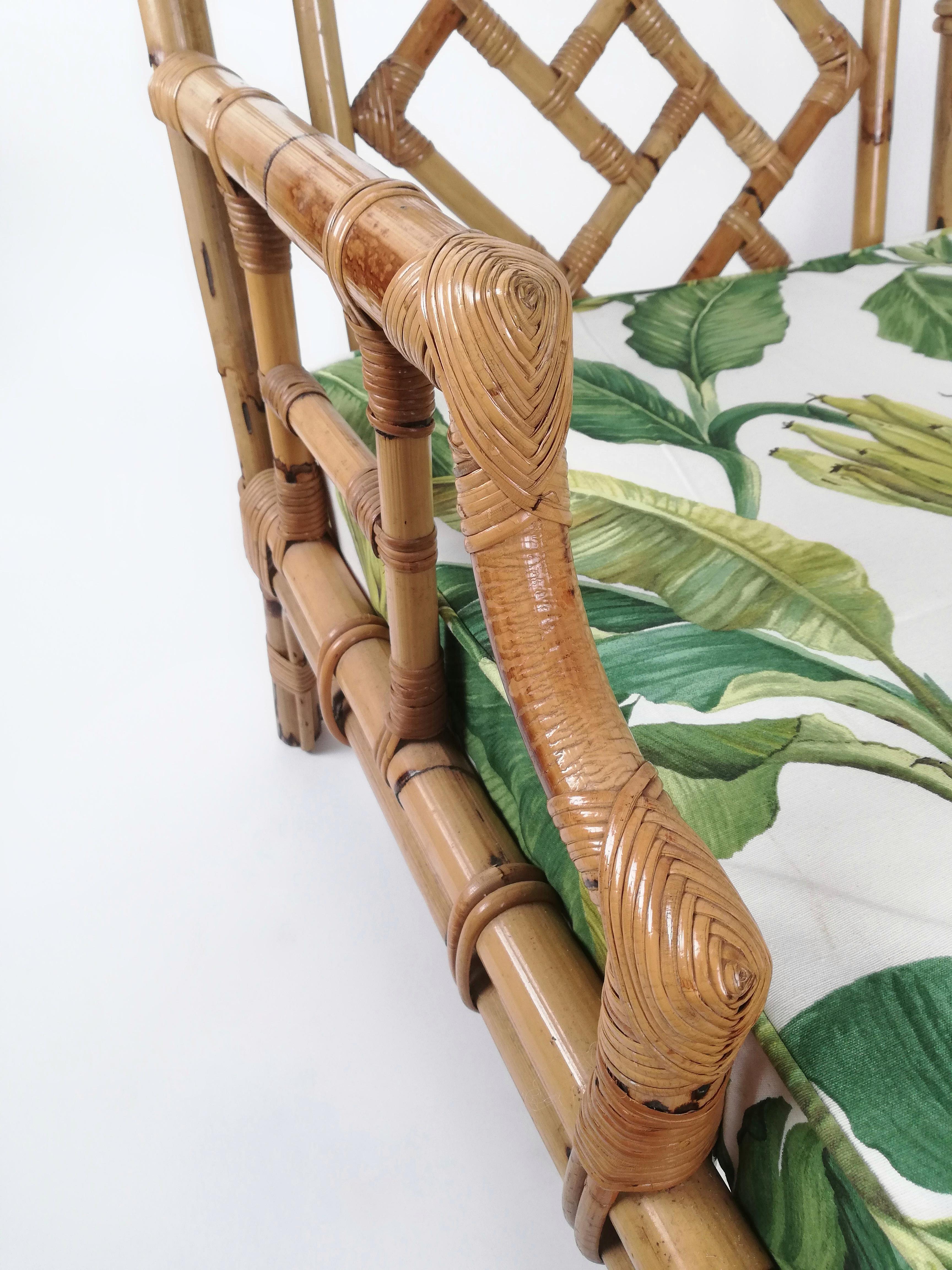 Chinese Chippendale Chippendale Bamboo and Wicker Armchair by Vivai Del Sud, Italy, 1970s