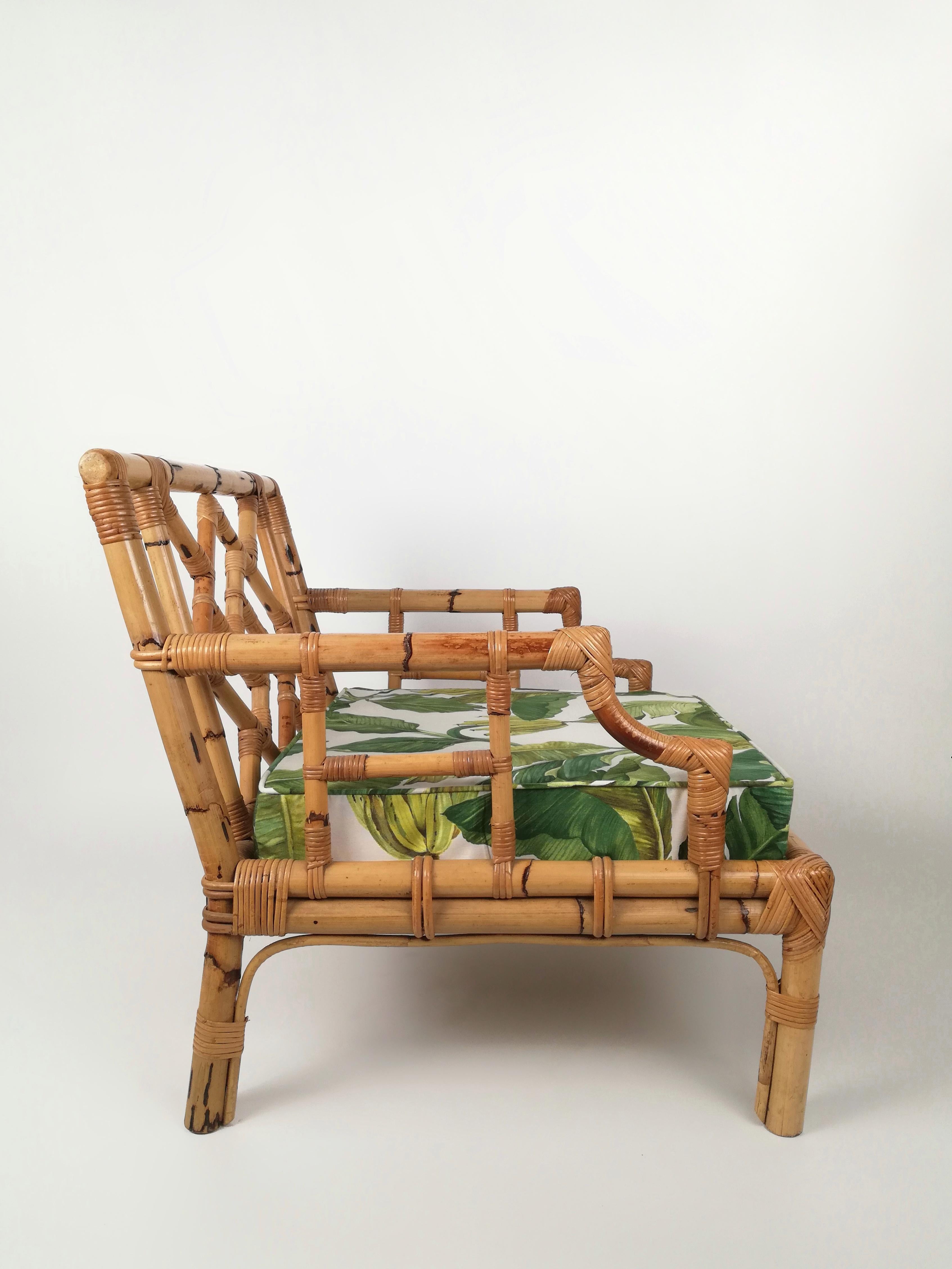 Italian Chippendale Bamboo and Wicker Armchair by Vivai Del Sud, Italy, 1970s