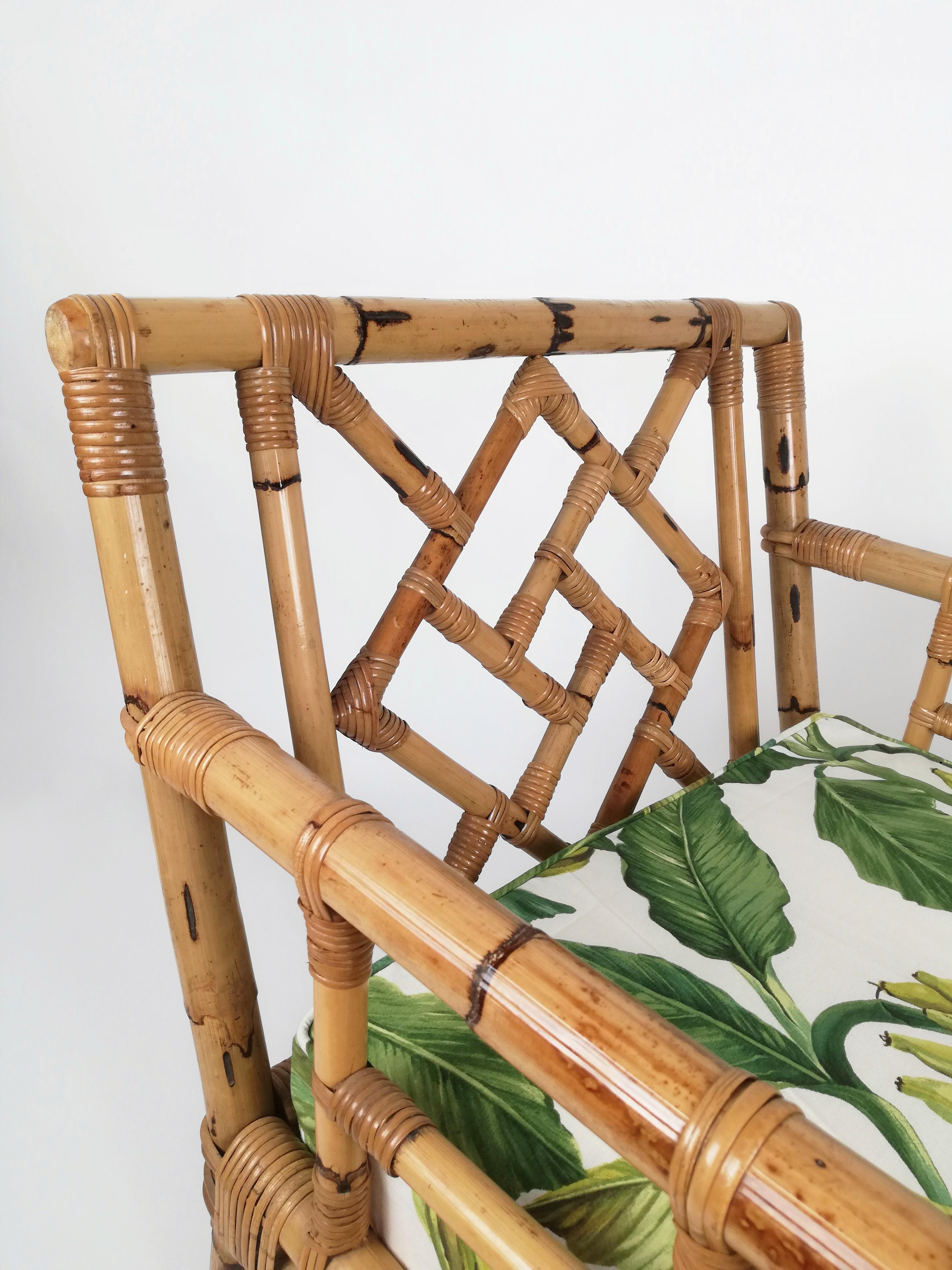 20th Century Chippendale Bamboo and Wicker Armchair by Vivai Del Sud, Italy, 1970s