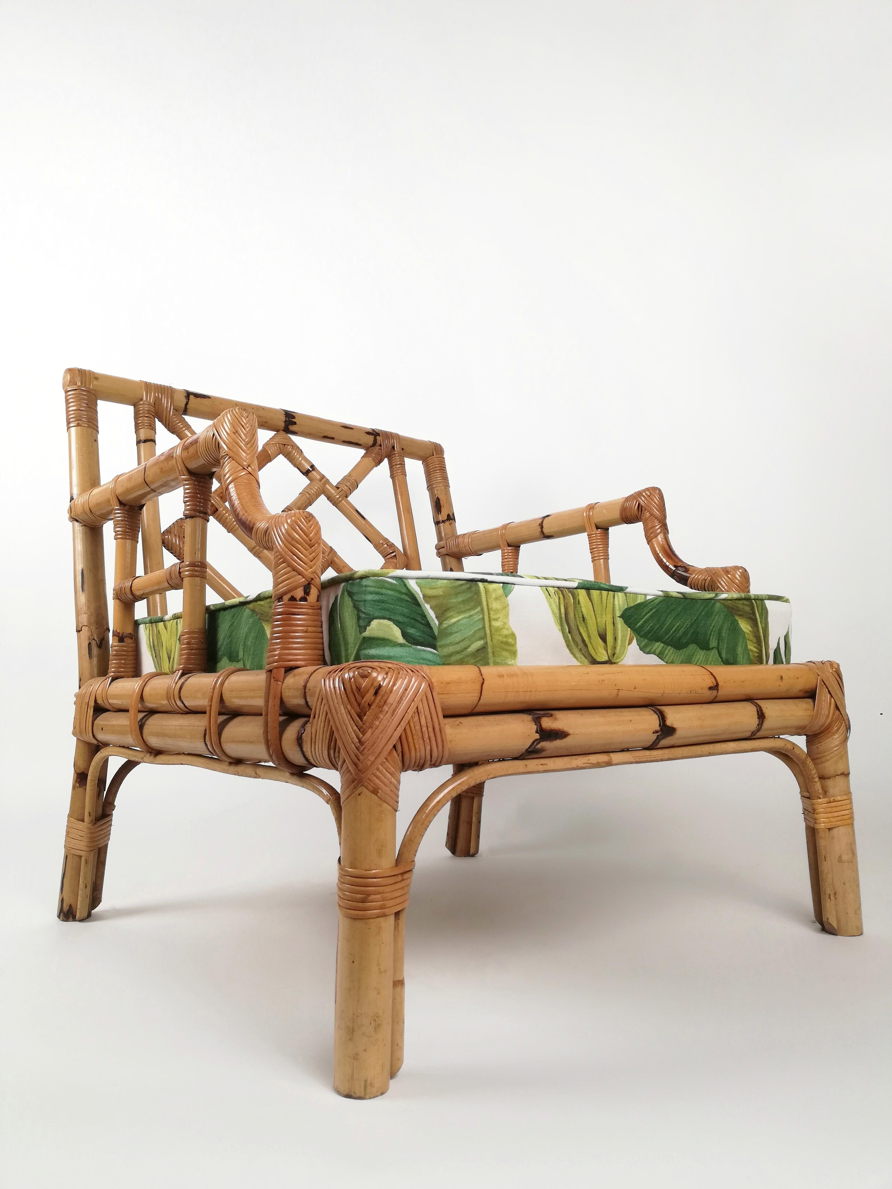 Chippendale Bamboo and Wicker Armchair by Vivai Del Sud, Italy, 1970s 1