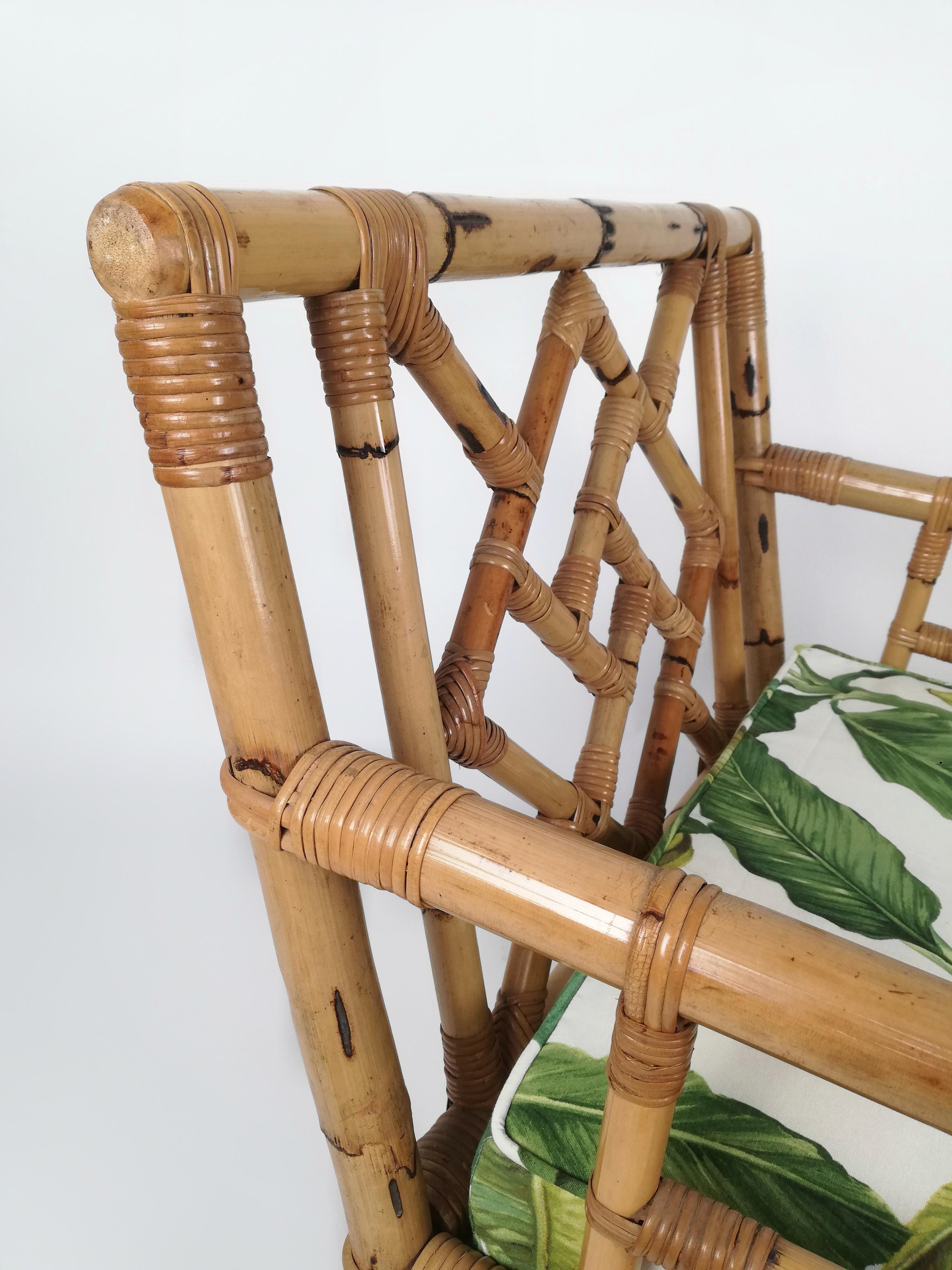 Chippendale Bamboo and Wicker Armchair by Vivai Del Sud, Italy, 1970s 2