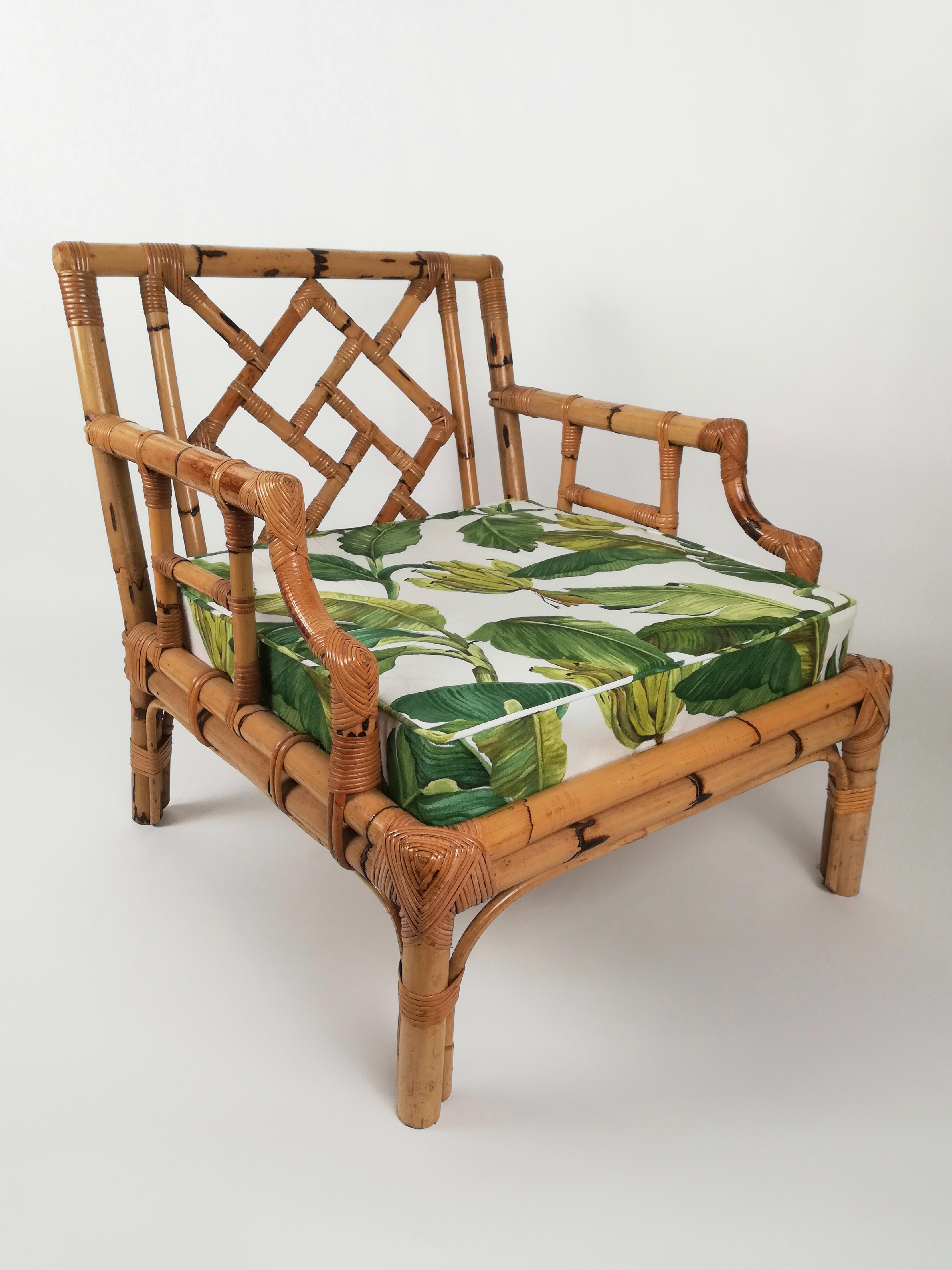 Chippendale Bamboo and Wicker Armchair by Vivai Del Sud, Italy, 1970s 3