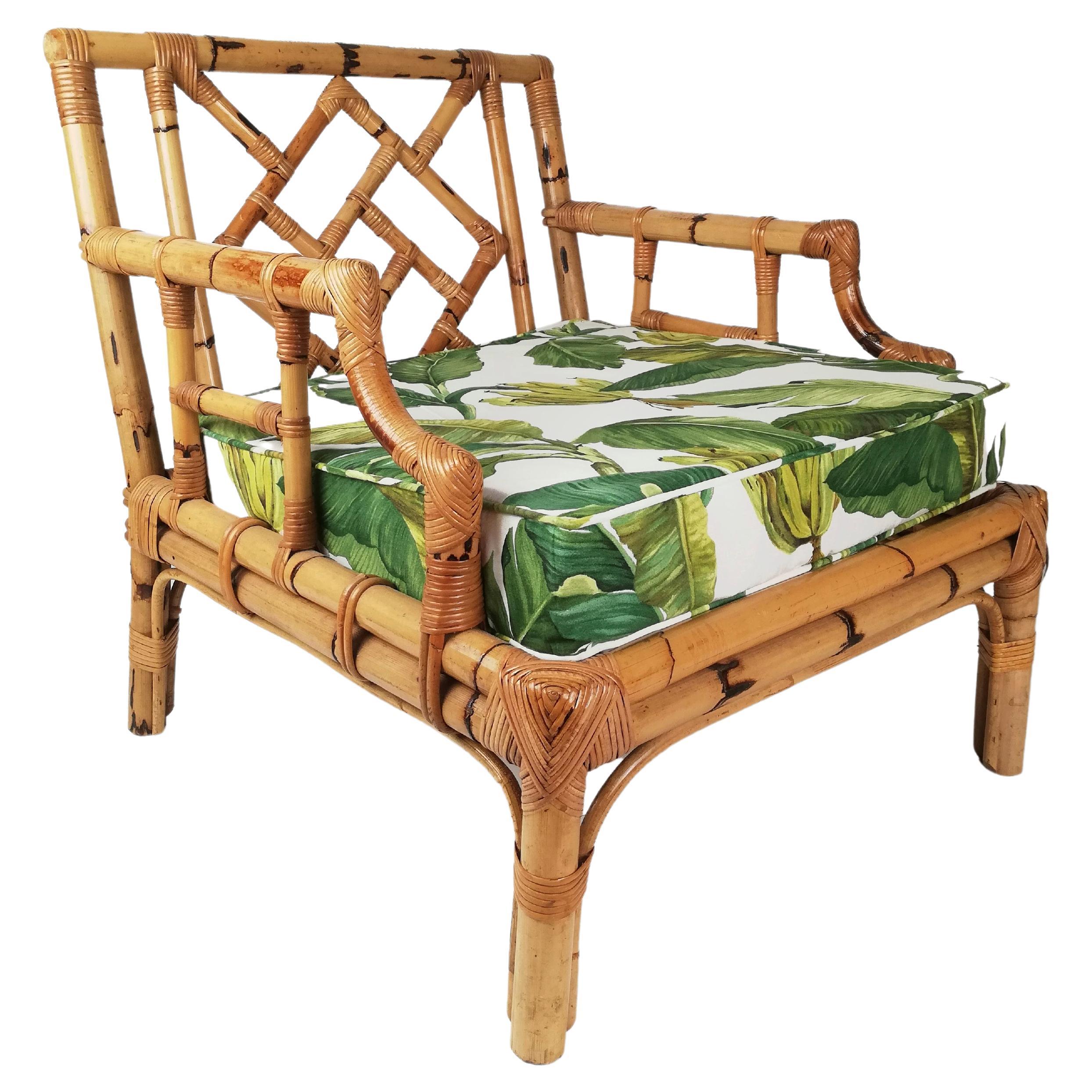 Chippendale-Sessel aus Bambus und Korbweide von Vivai Del Sud, Italien, 1970er Jahre