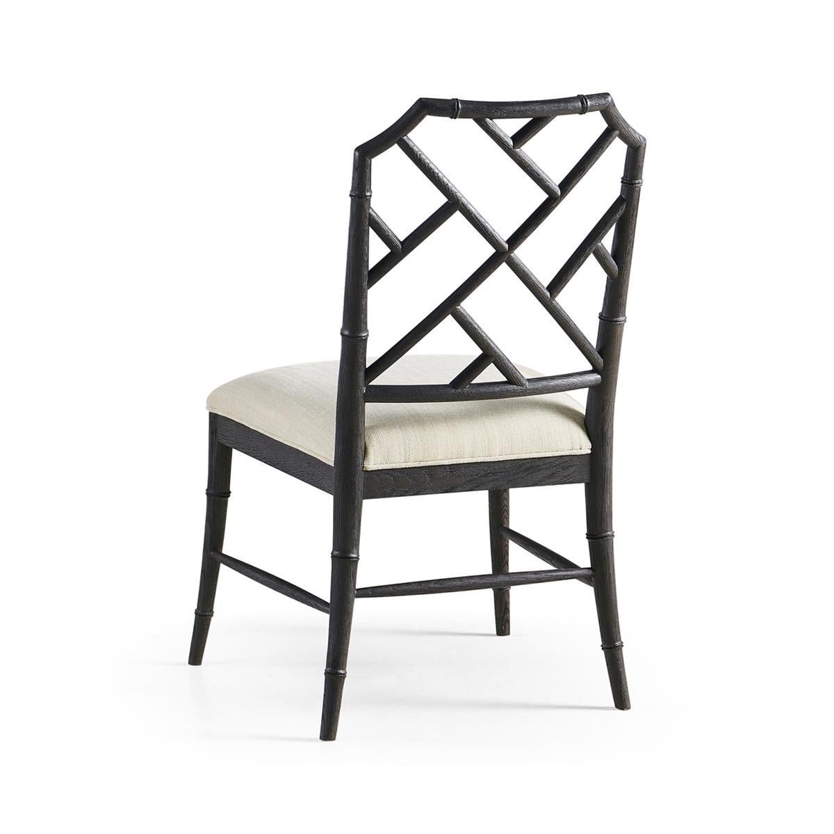 Chinese Chippendale Chippendale Bamboo Dining Chair, Ebonized For Sale