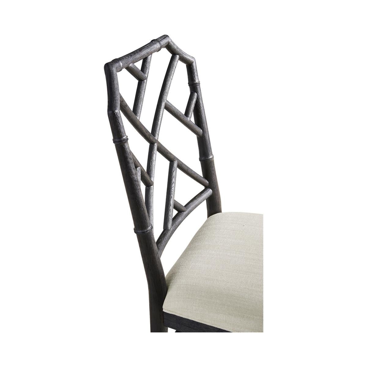 Vietnamese Chippendale Bamboo Dining Chair, Ebonized For Sale