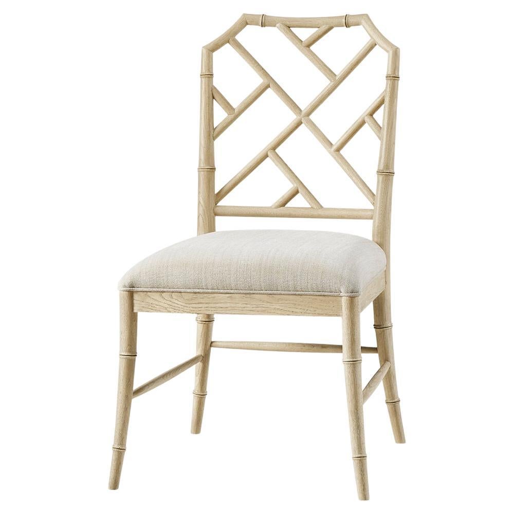 Chaise de salle à manger Chippendale en bambou, chêne clair