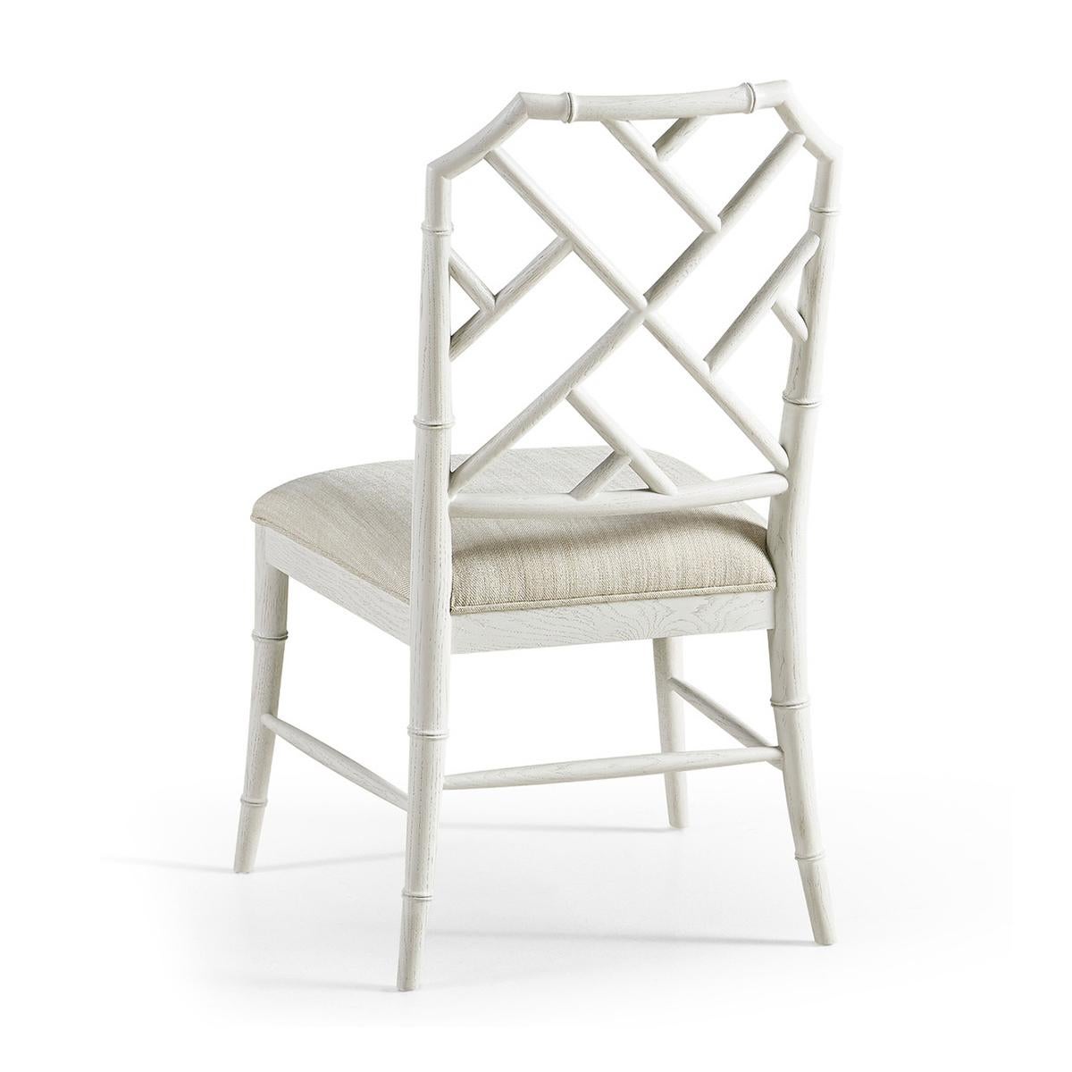Chinese Chippendale Chippendale Bamboo Dining Chair, White For Sale