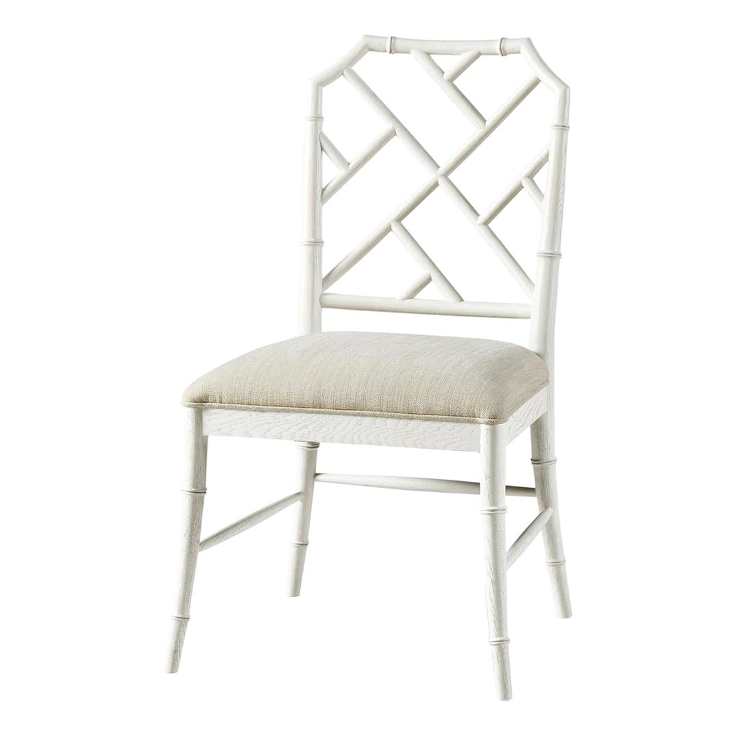 Silla de Comedor Chippendale de Bambú, Blanca