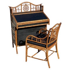 Chippendale bamboo flap desk with armchair E. Murio 1990