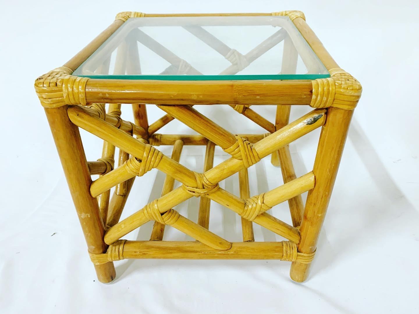 Chippendale Bamboo Rattan Nesting Tables - Set of 3 For Sale 5