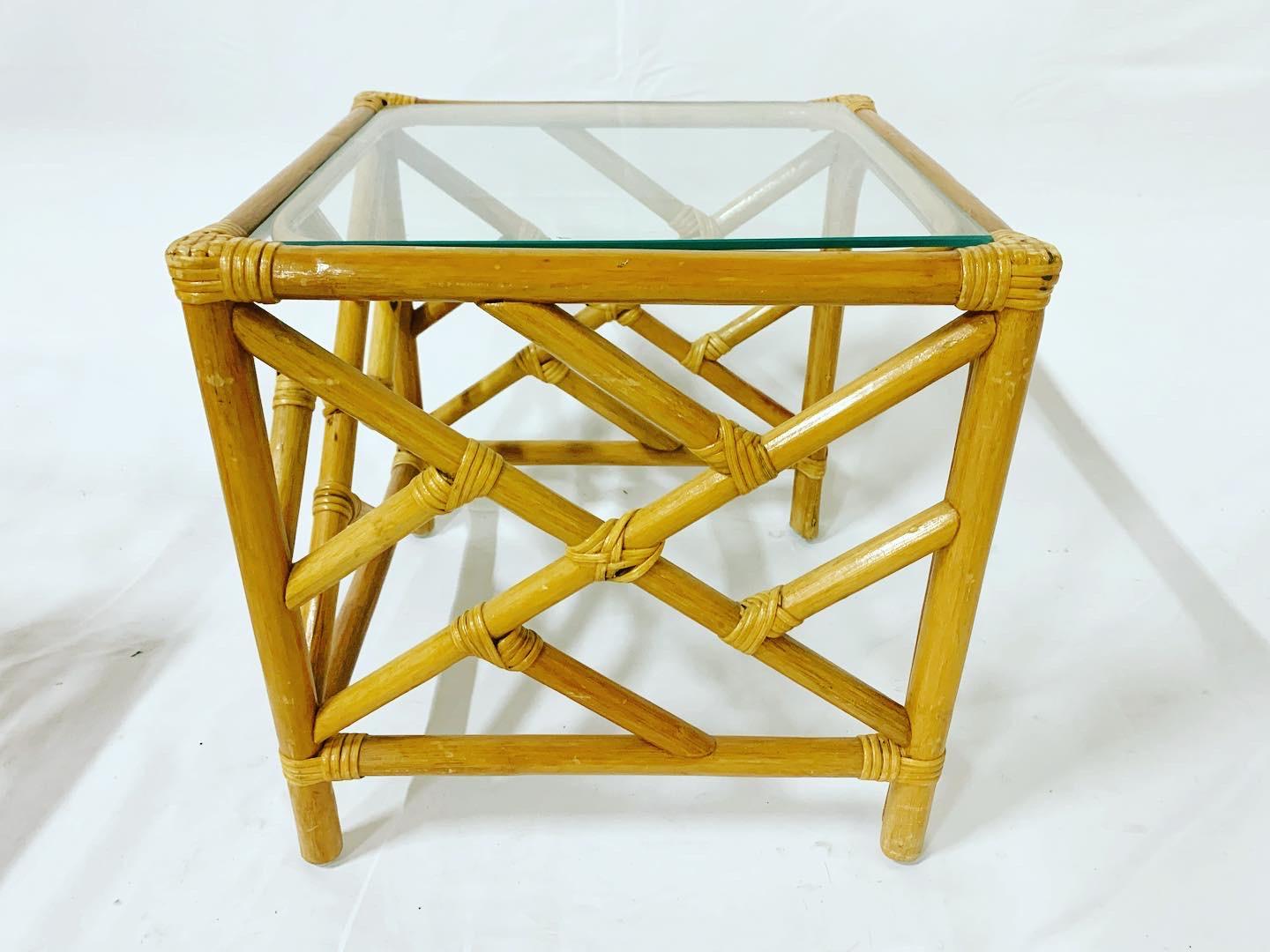 Chippendale Bamboo Rattan Nesting Tables - Set of 3 For Sale 4