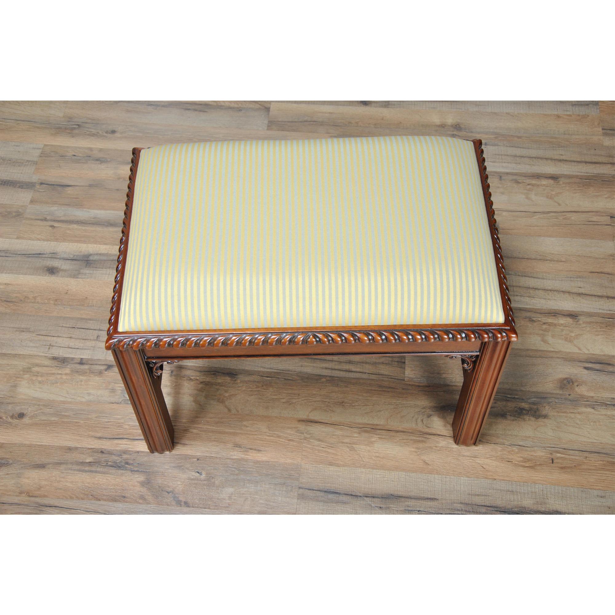 Fabric Chippendale Bench with Cross Stretchers  For Sale