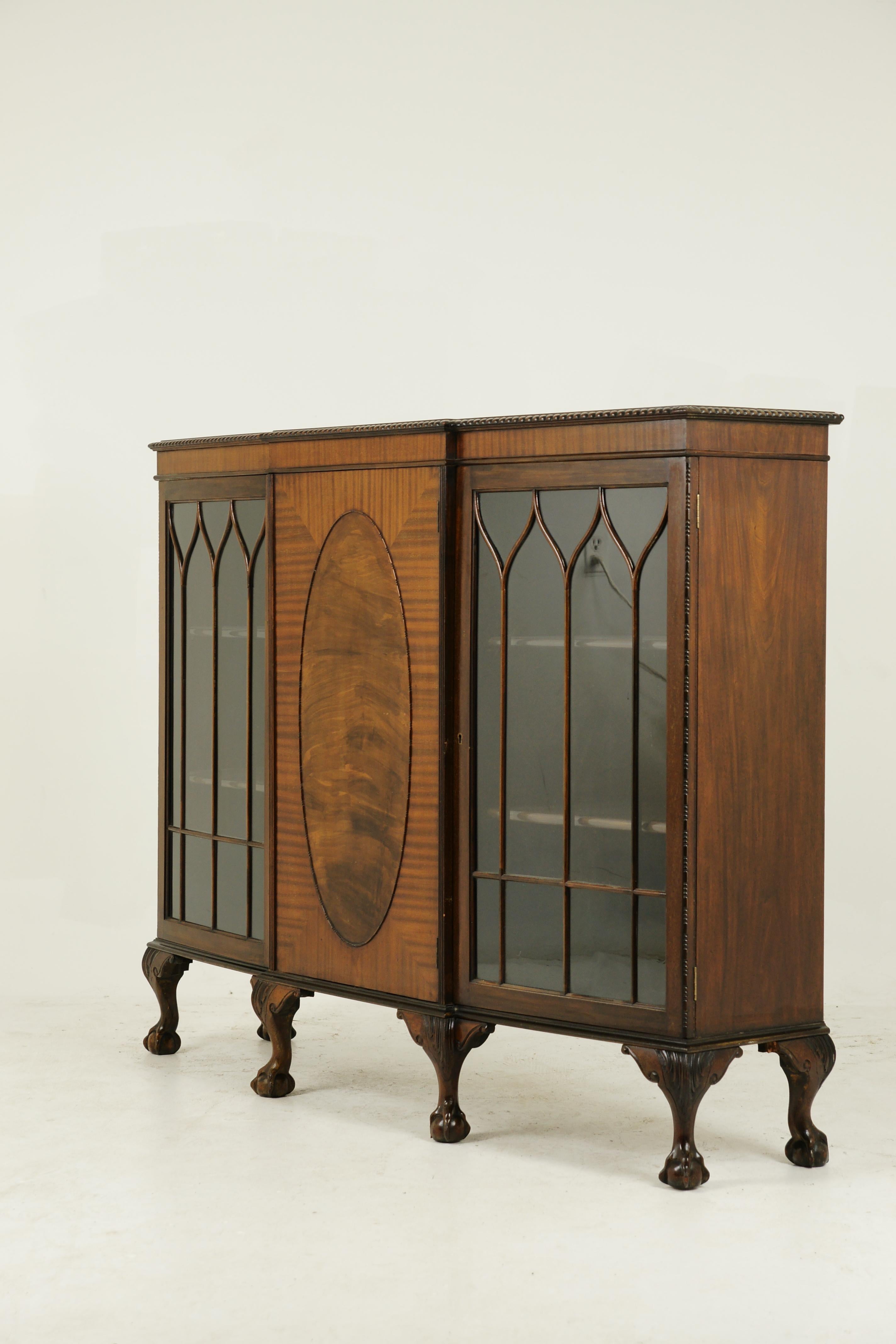 Antique Chippendale Bookcase, Walnut Bookcase, Break Front Cabinet, 1920, B1239 3