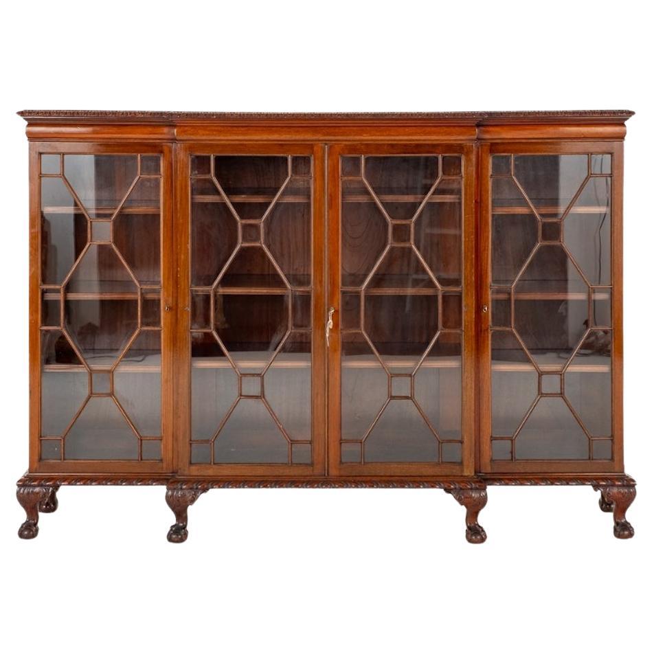 Chippendale Breakfront Bookcase Cabinet Mahogany 1900 For Sale
