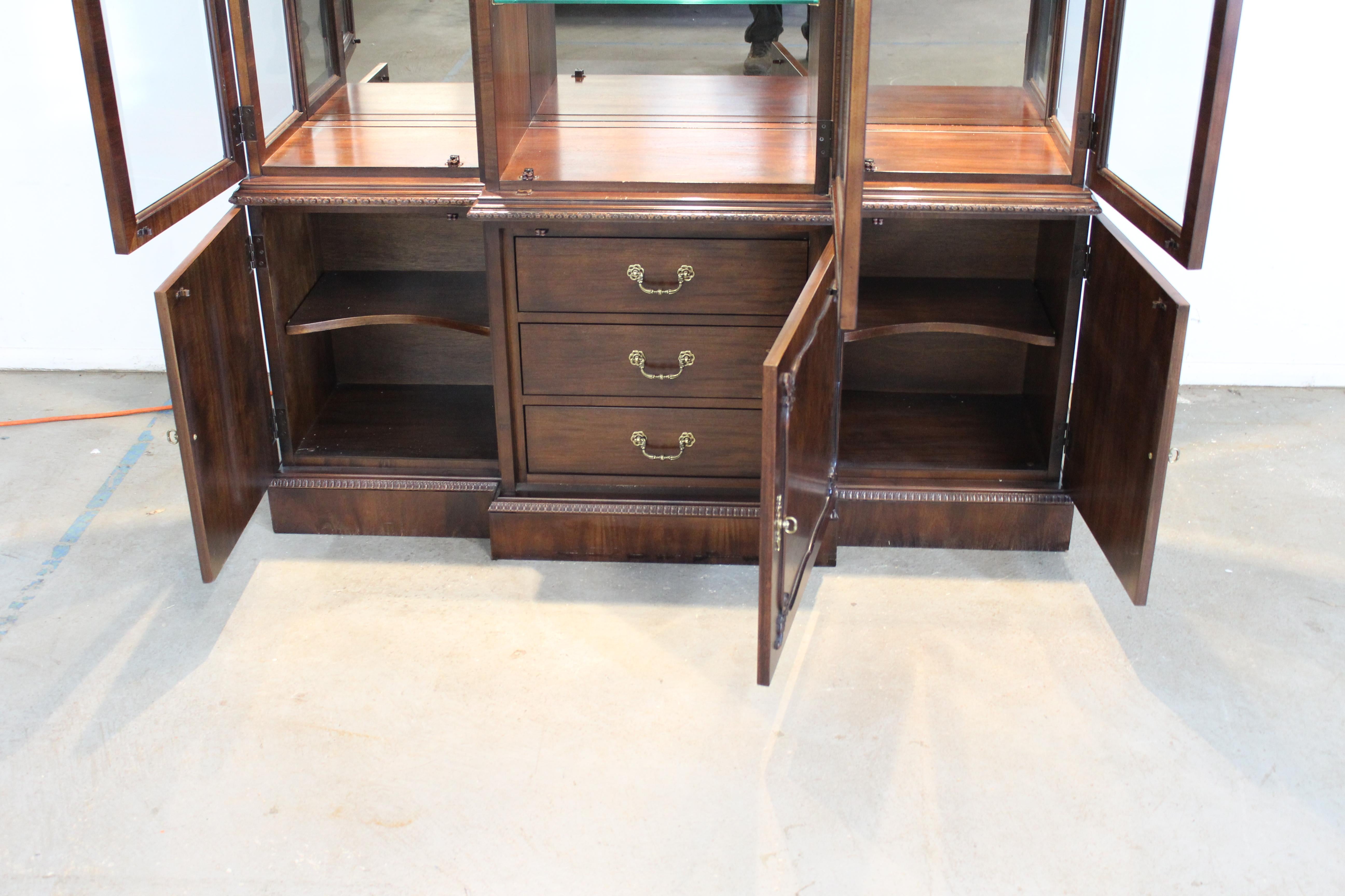 American Chippendale Burl Mahogany Breakfront/China Cabinet by Century Furniture