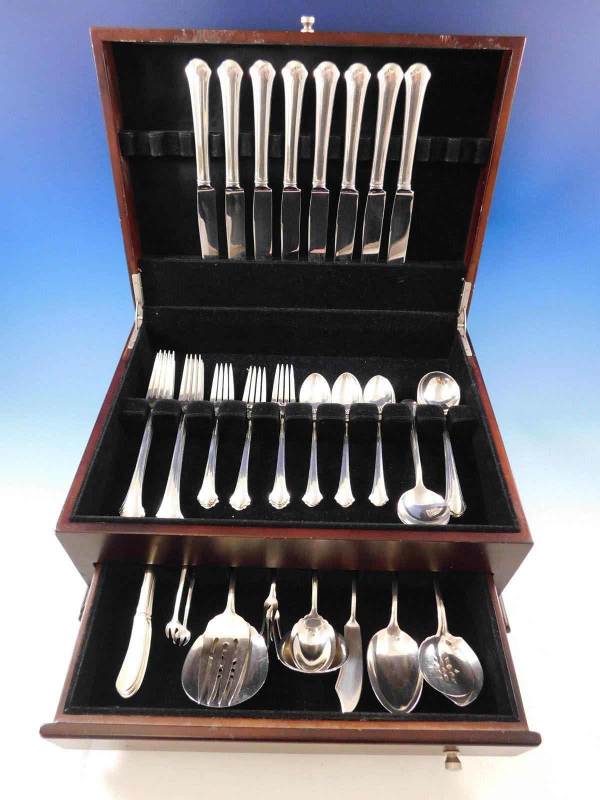Dinner size Chippendale by Towle sterling silver flatware set of 59 pieces (with lots of great servers!). This set includes:

Eight dinner size knives, 9 5/8
