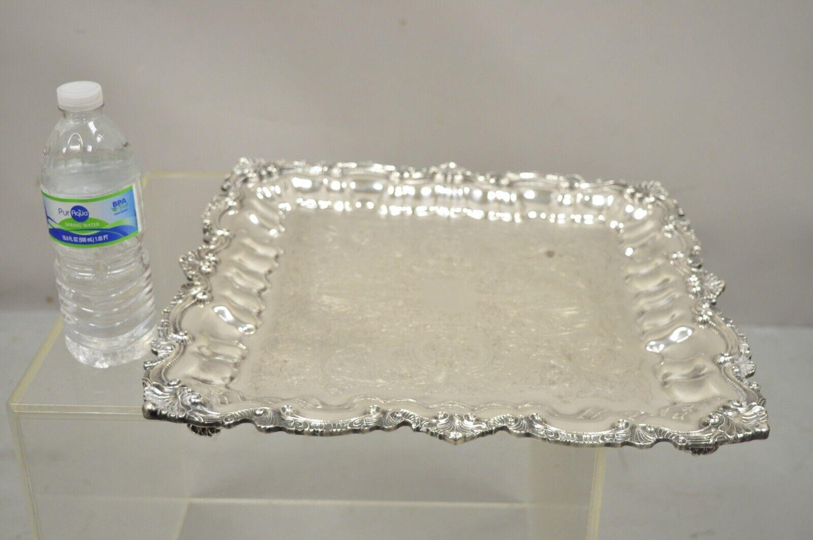 Chippendale by Wallace X 120 Silver Plate Square Shell Platter Tray on Feet For Sale 6