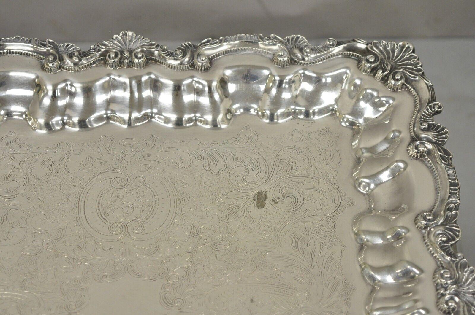 20th Century Chippendale by Wallace X 120 Silver Plate Square Shell Platter Tray on Feet For Sale