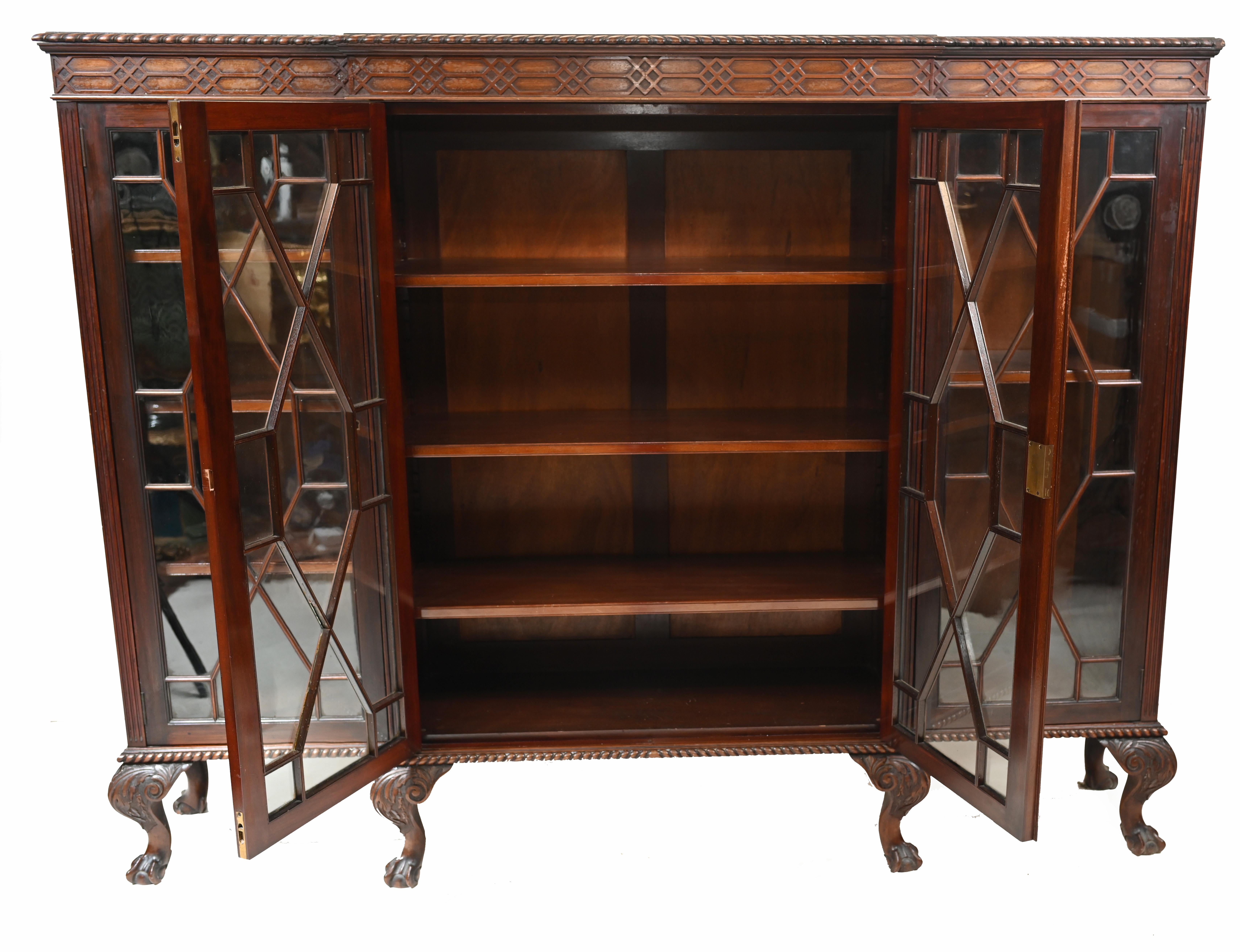 Chippendale Cabinet Mahogany Breakfront Glass Fronted 2
