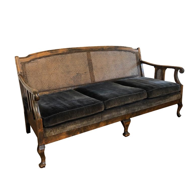 Long Louis XV Blue Purple Chippendale Cane Sofa and Fortuny Style Fabric 1900s at 1stDibs cane