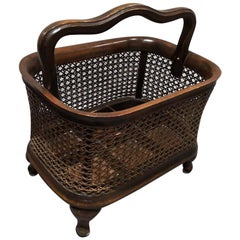 Bastón Chippendale Madera Oscura Antiguo Cesto para Seis Botellas