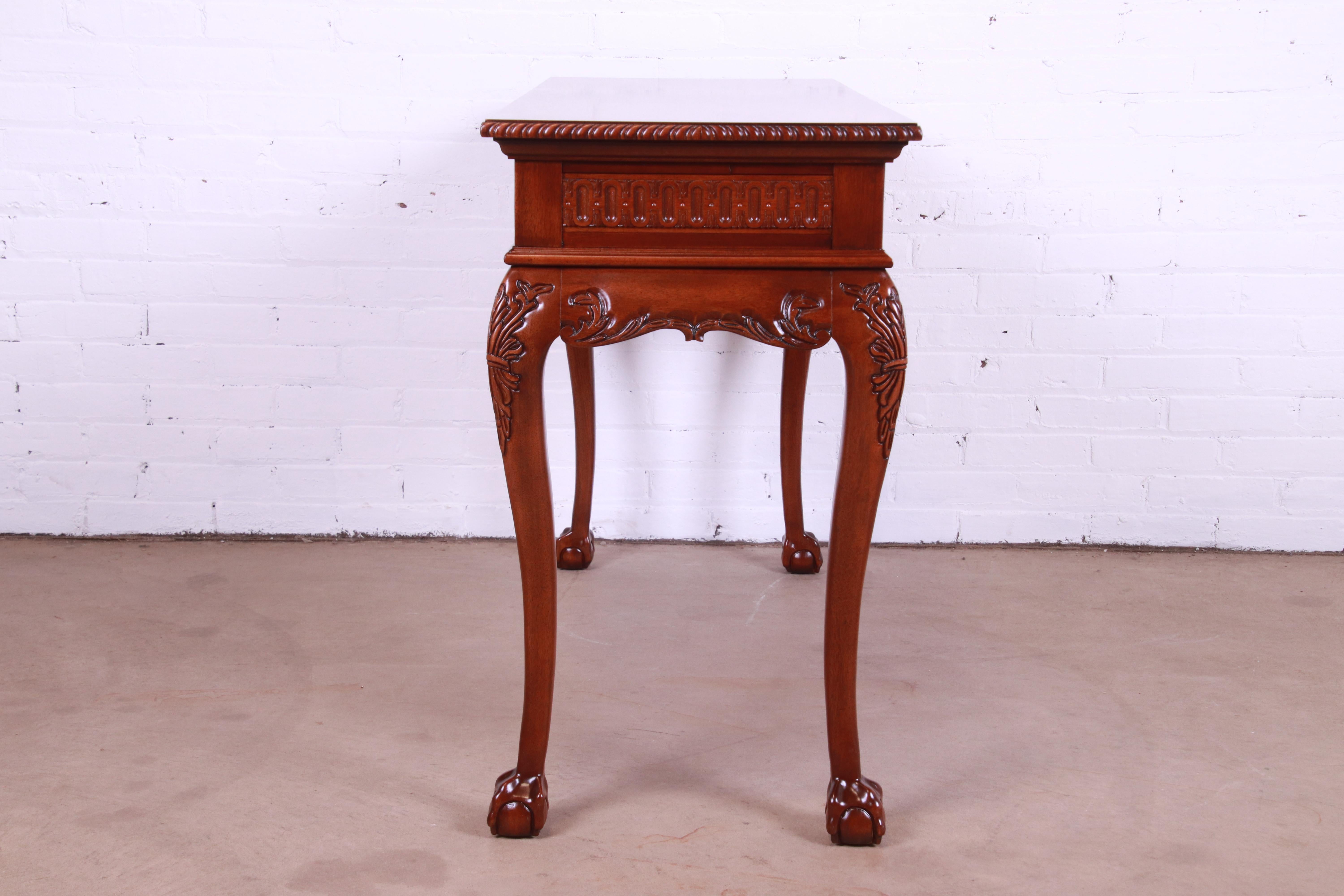 Chippendale Carved Flame Mahogany Console or Sofa Table, Newly Refinished 3