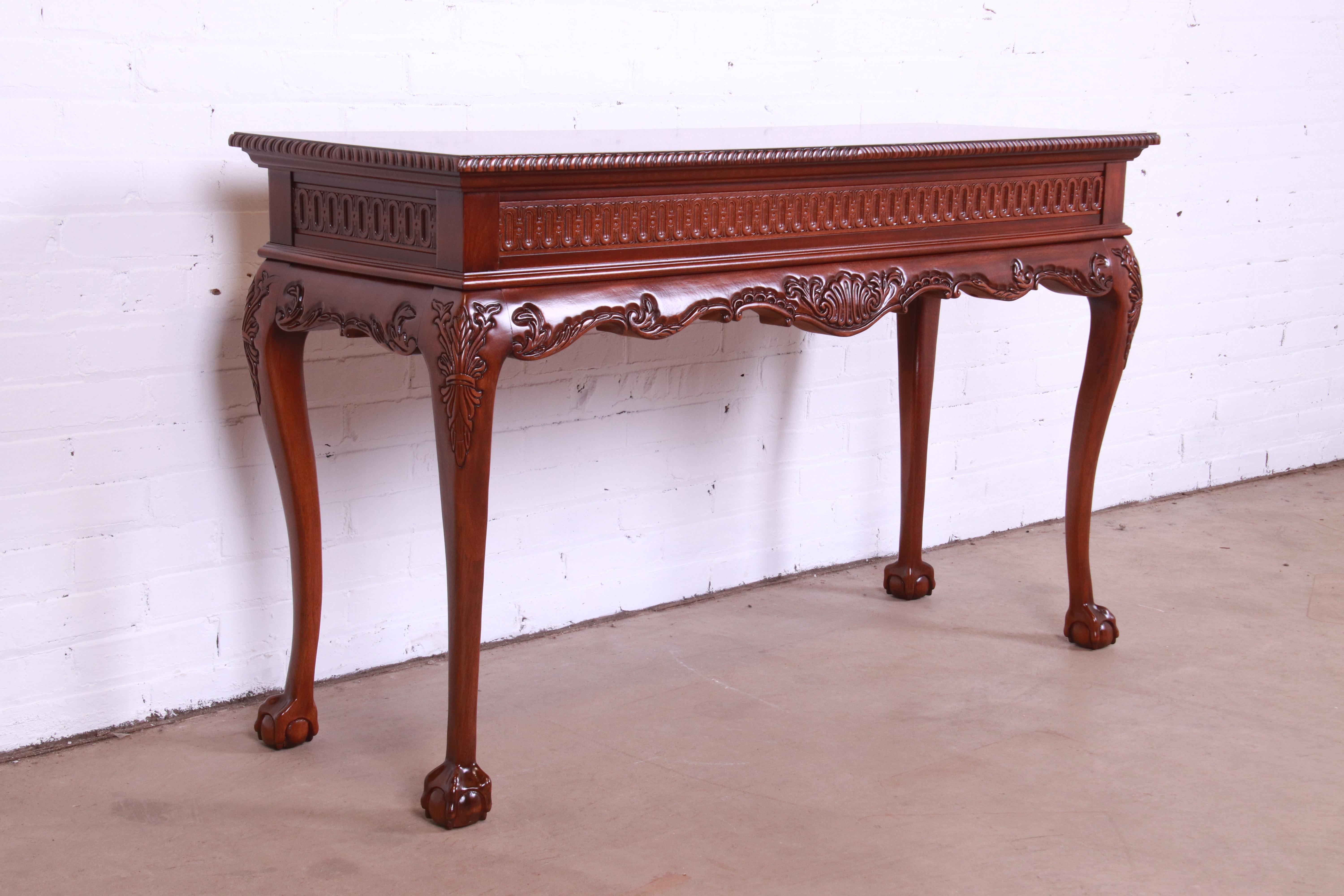 Chippendale Carved Flame Mahogany Console or Sofa Table, Newly Refinished In Good Condition In South Bend, IN