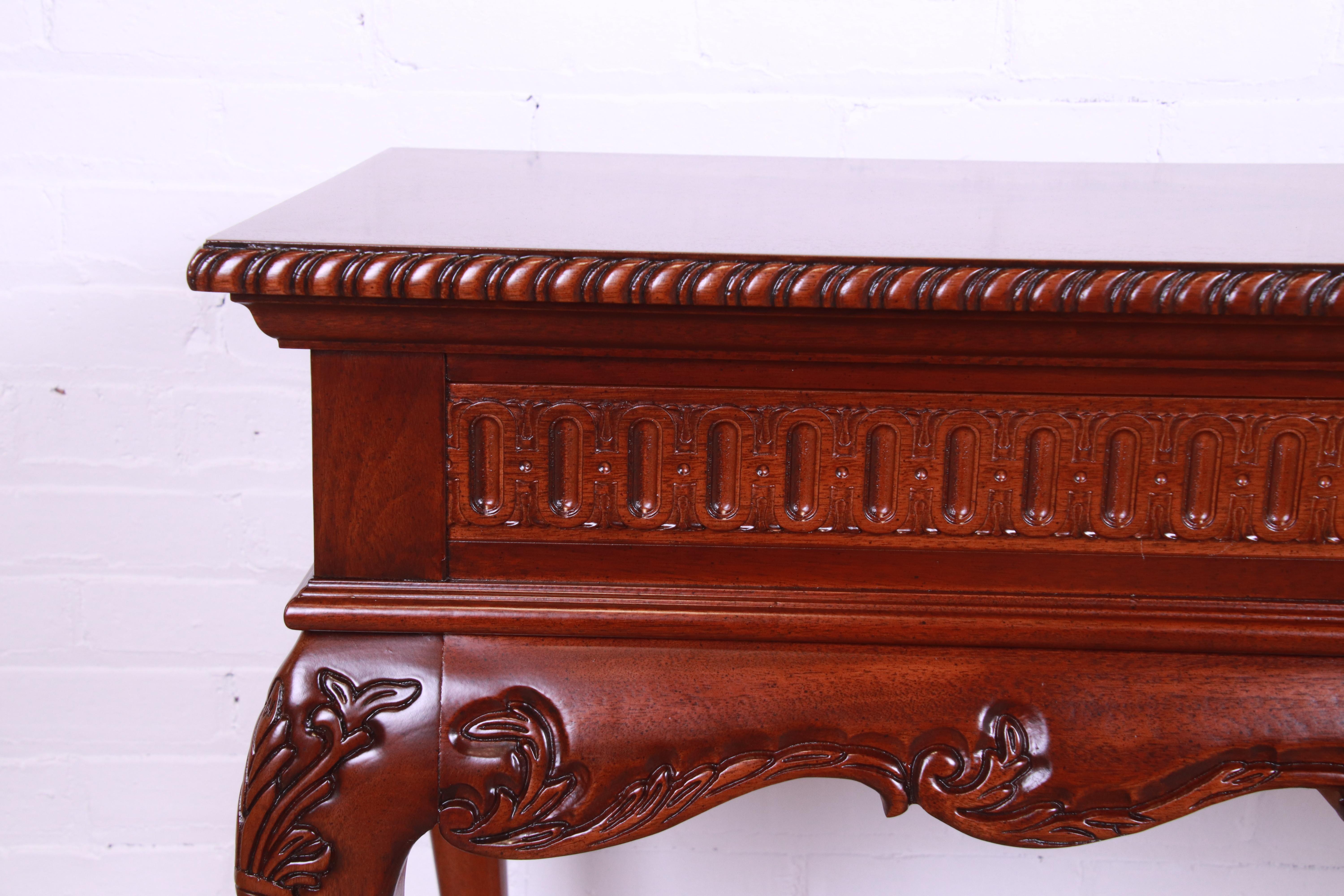 Chippendale Carved Flame Mahogany Console or Sofa Table, Newly Refinished 1