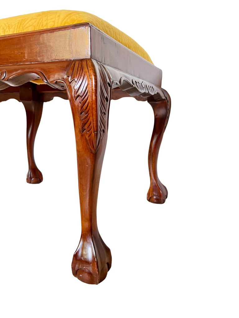 Chippendale Carved Mahogany Ball and Claw Eight Leg Bench For Sale at
