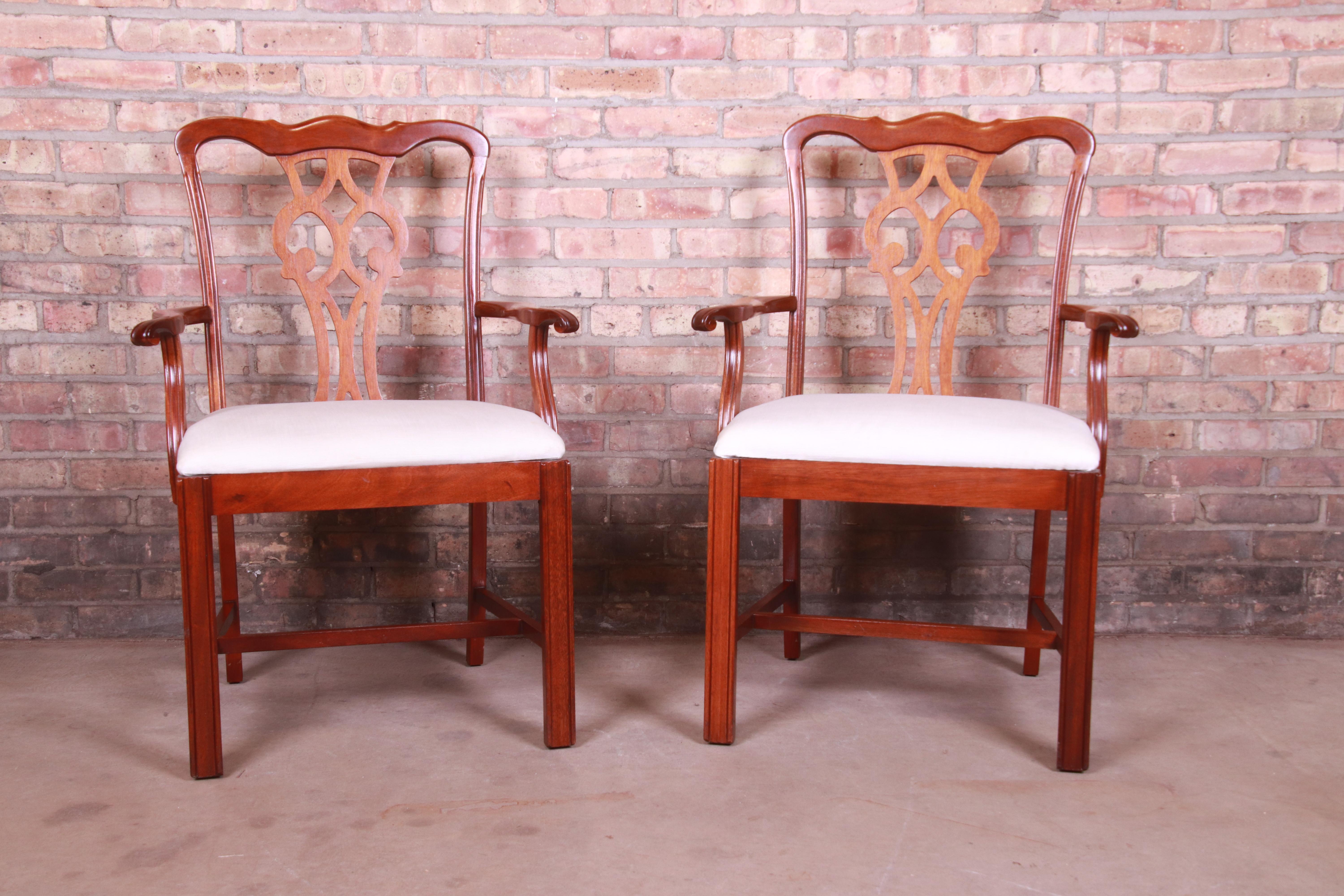 American Chippendale Carved Mahogany Dining Armchairs, Pair For Sale