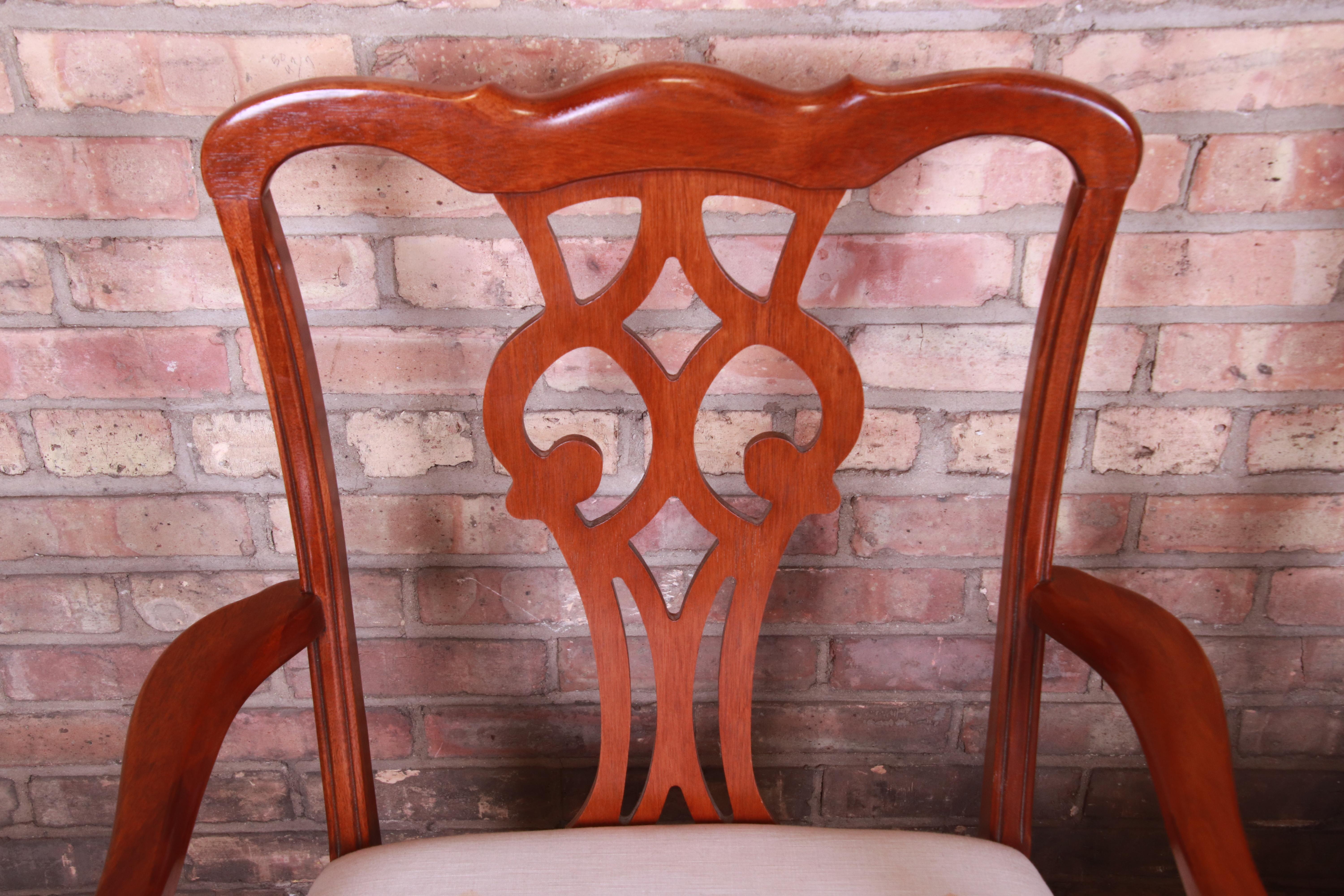 20th Century Chippendale Carved Mahogany Dining Armchairs, Pair For Sale