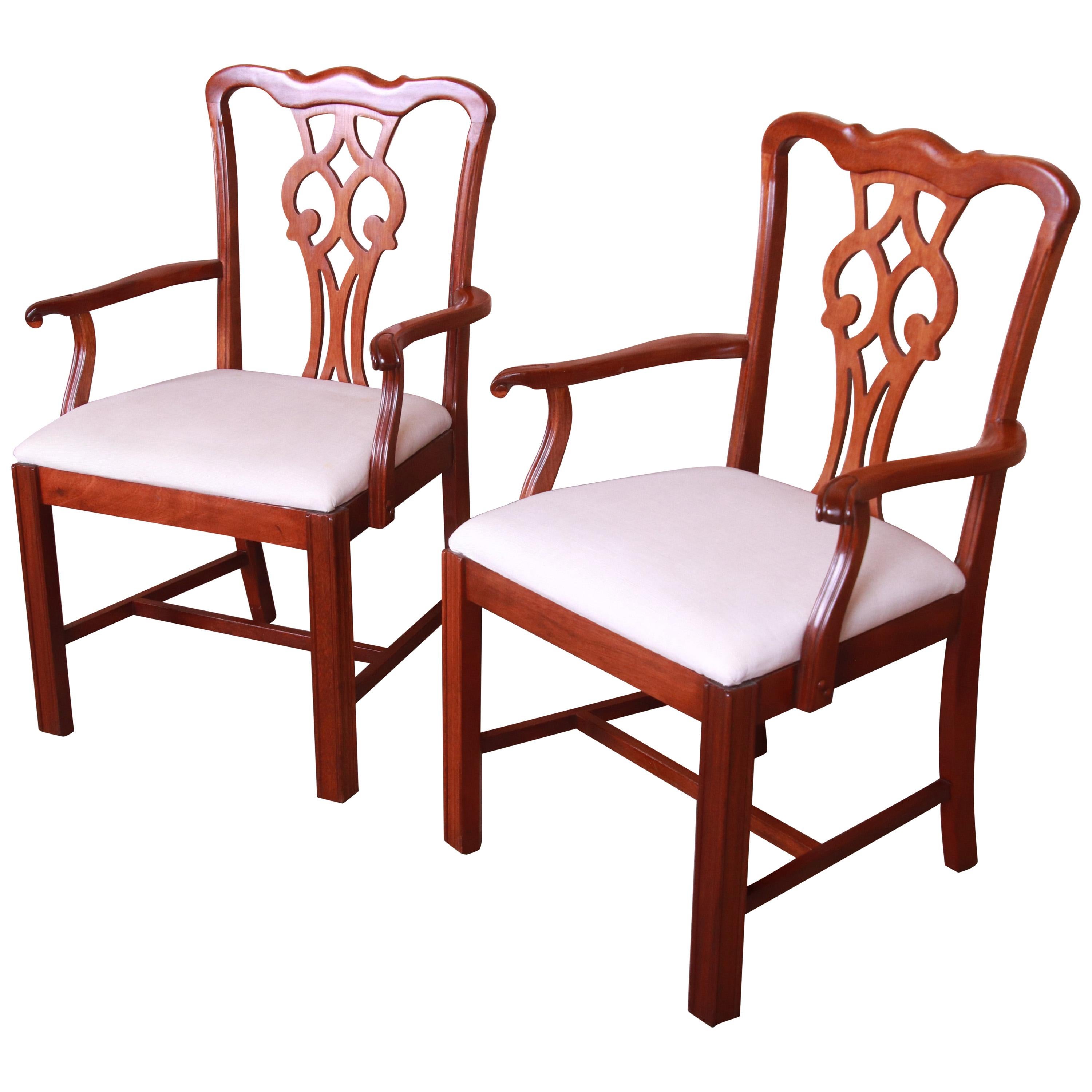 Chippendale Carved Mahogany Dining Armchairs, Pair