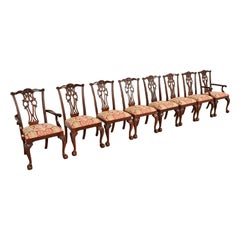 Chippendale Carved Mahogany Dining Chairs, Set of Eight