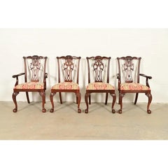 Chippendale Carved Mahogany Dining Chairs, Set of Four