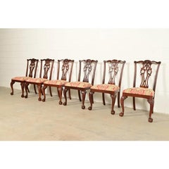 Chippendale Carved Mahogany Dining Chairs, Set of Six