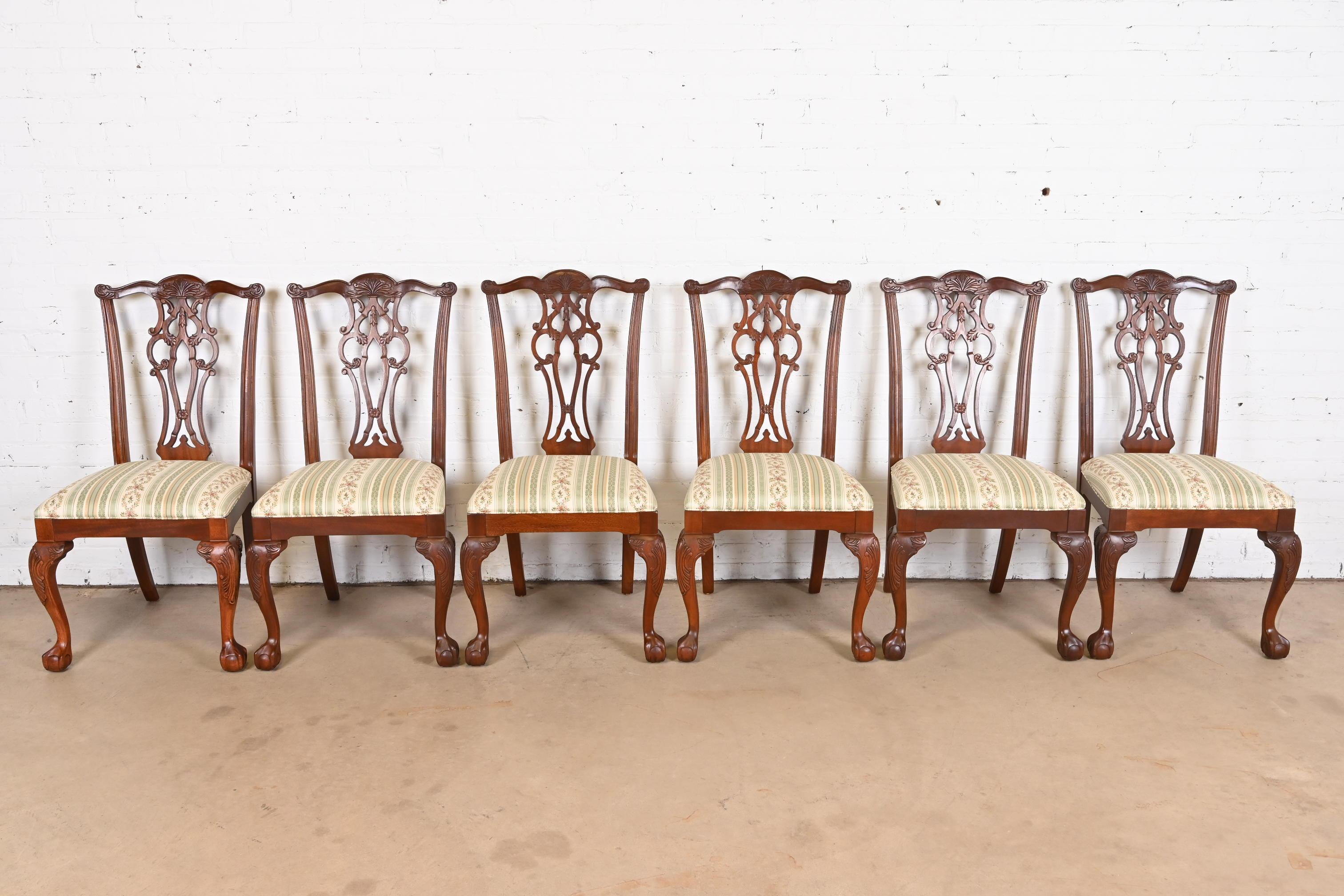 American Chippendale Carved Mahogany Dining Chairs, Set of Six