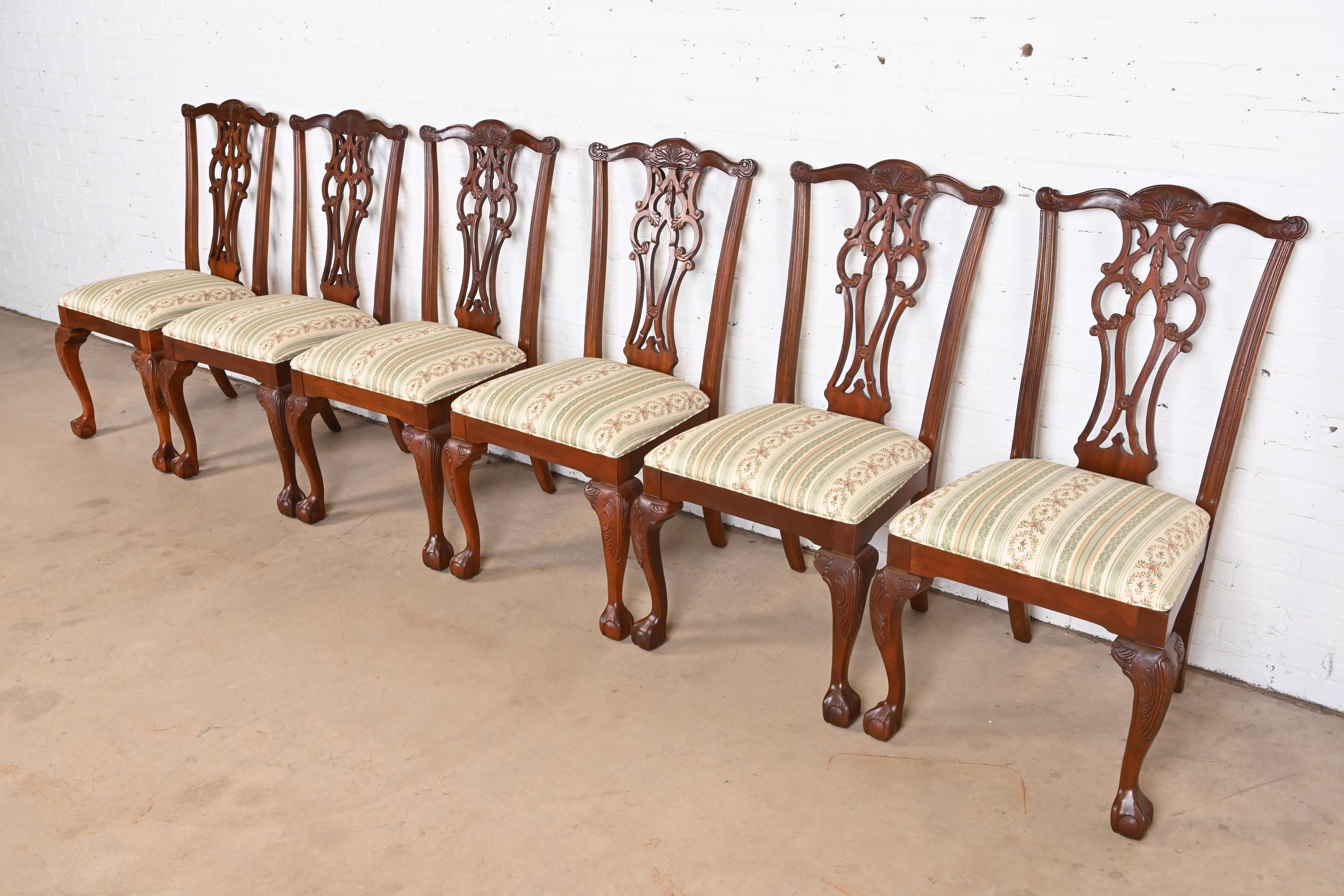 20th Century Chippendale Carved Mahogany Dining Chairs, Set of Six