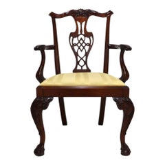 Chippendale Carved Mahogany Ribbon Back Claw & Ball Foot Armchair 20thC