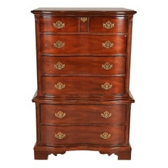 Chippendale Carved Mahogany Serpentine Front Six-Drawer Highboy Dresser
